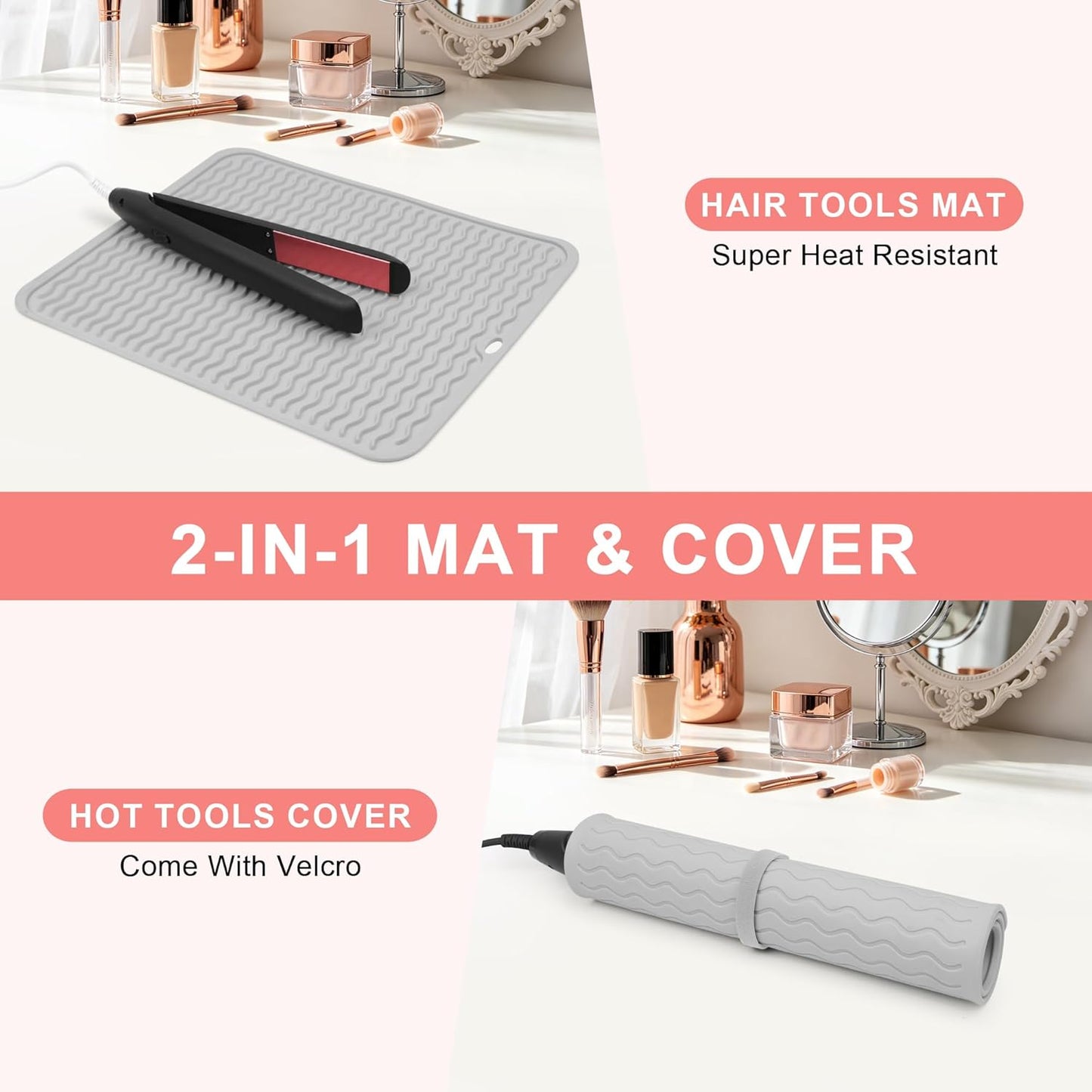 Heat Resistant Silicone Mat for Curling Irons & Hair Tools - Portable Vanity Cover (14.2" x 11.0")