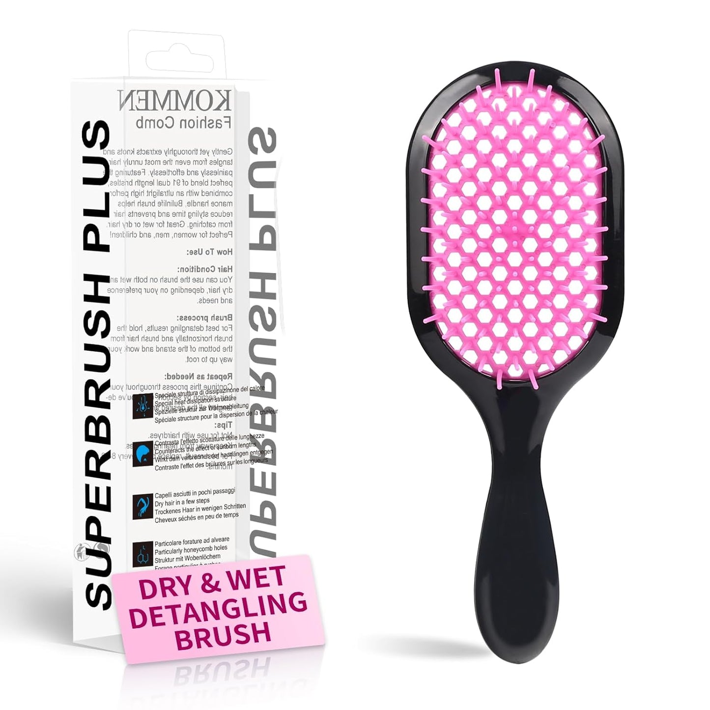 Detangling Brush - Gentle & Effective Hair Detangler for Wet or Dry Hair | Ultra-Light, Ventilated Design (Black)