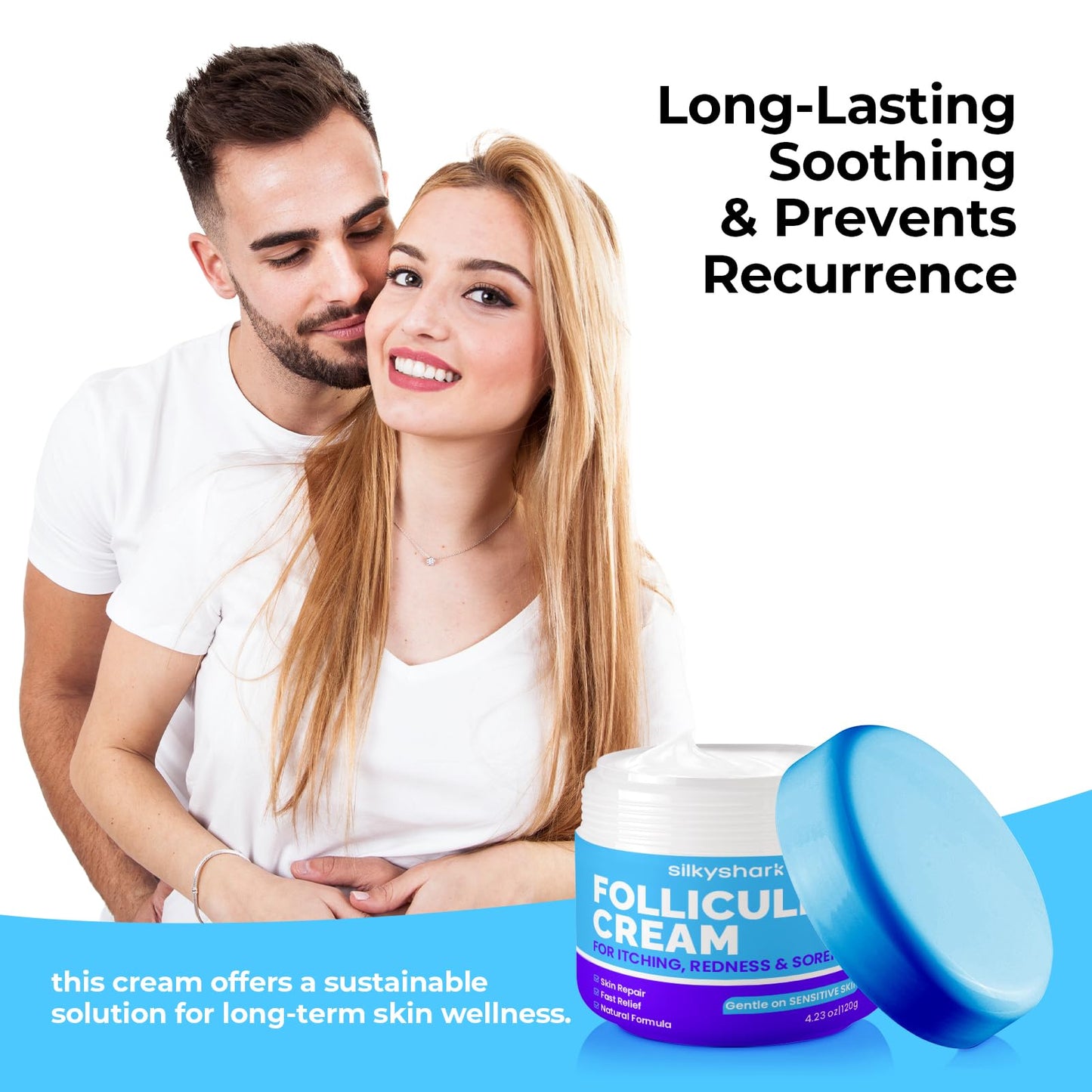 SilkyShark Folliculitis Treatment Cream (4.23 oz), Soothing Relief for Razor Bumps, Acne, Ingrown Hairs & Skin Irritation, Fast Absorbing, Non-Greasy Formula with Natural Ingredients for Body & Scalp