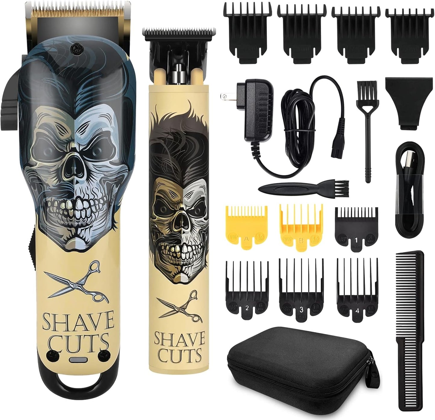 BESTBOMG® Hair Clippers - Cordless Ceramic T-Blade Haircut Set with 10 Guide Combs for Men