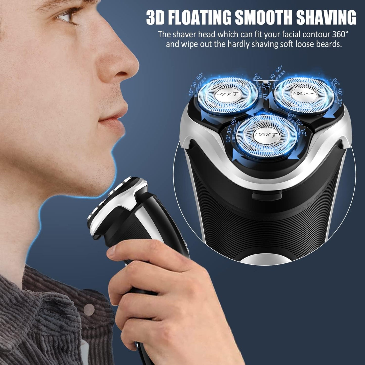 Men's Electric Shaver - 3D Rotary Rechargeable Razor with Pop-Up Trimmer | IPX7 Waterproof, Corded & Cordless