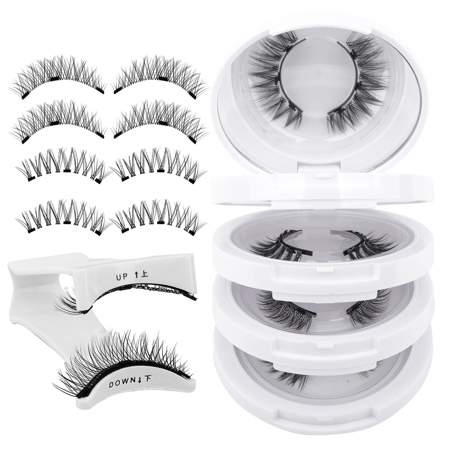 4 Pairs Magnetic Eyelashes Natural Look Kit False Eyelashes No Glue Needed - Reusable False Eyelashes Soft Magnetic Eyelashes Easy to Wear and Remove Use at Home（Four pairs-Y1+Y3）