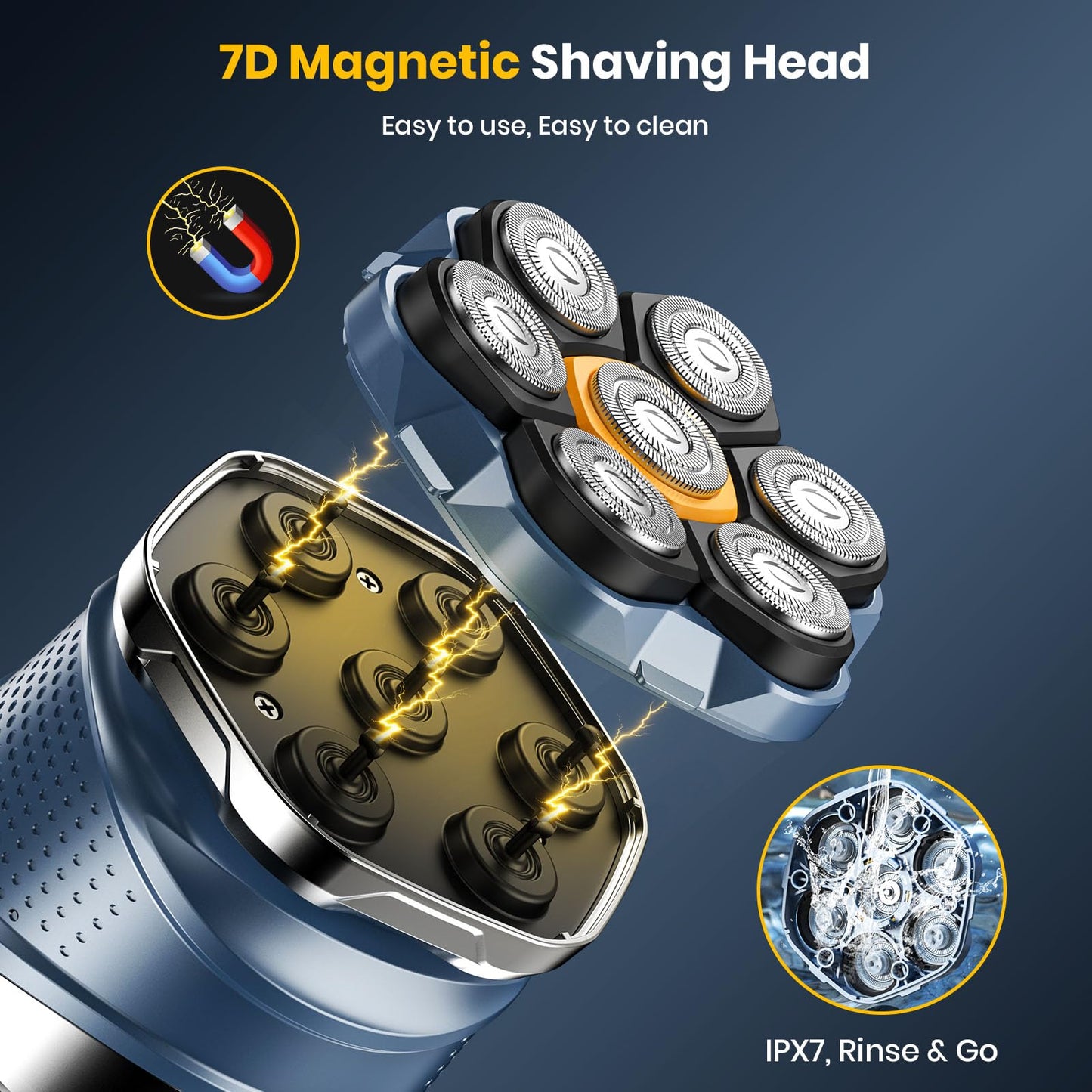 TLMUSE 7D Head Shaver with a Travel Case, 2026 Upgraded Magnetic Head Shavers for Bald Men, IPX7 Waterproof Wet/Dry Electric Razor Men, Rechargeable Shavers for Scalp/Face/Beard/Body