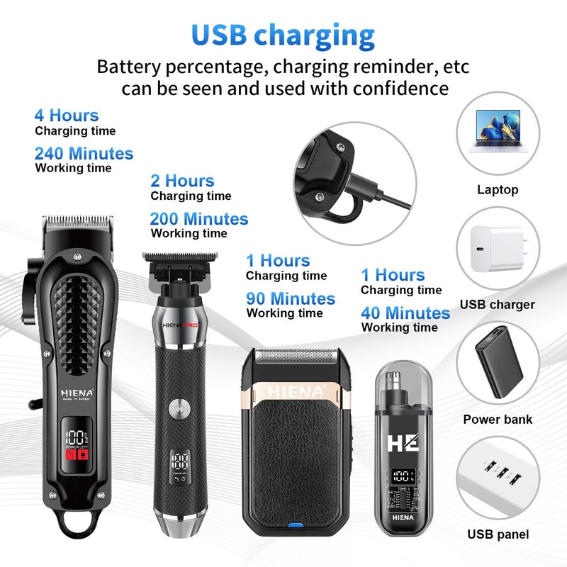 HIENA PRO Professional Cordless Hair Clippers for Men, T-Blade Beard Trimmer & Foil Shaver & Nose Hair Trimmer Set, Rechargeable Electric Barber Hair Cutting Grooming Kit