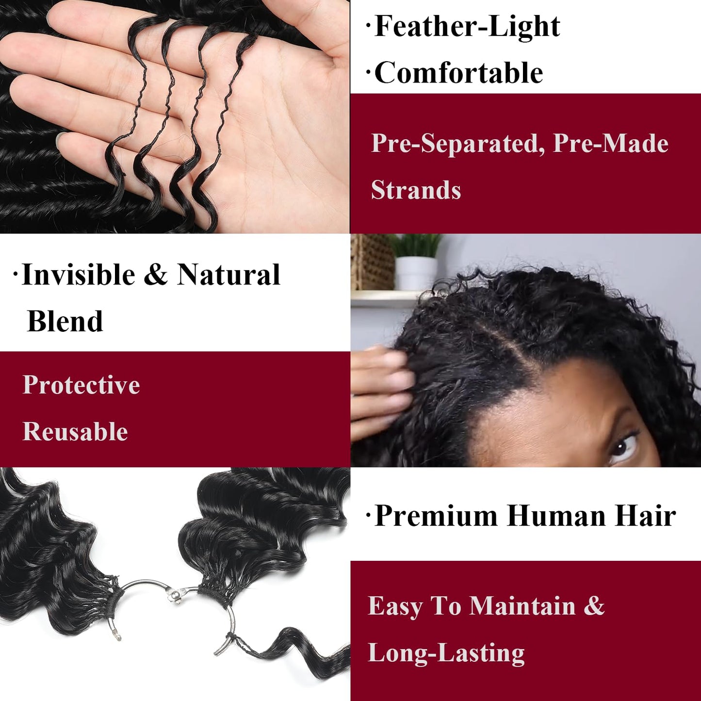 Human Crochet Hair - 18 Inch Deep Wave Bundles for Black Women | 50g Pre-Separated Extensions, Natural Black