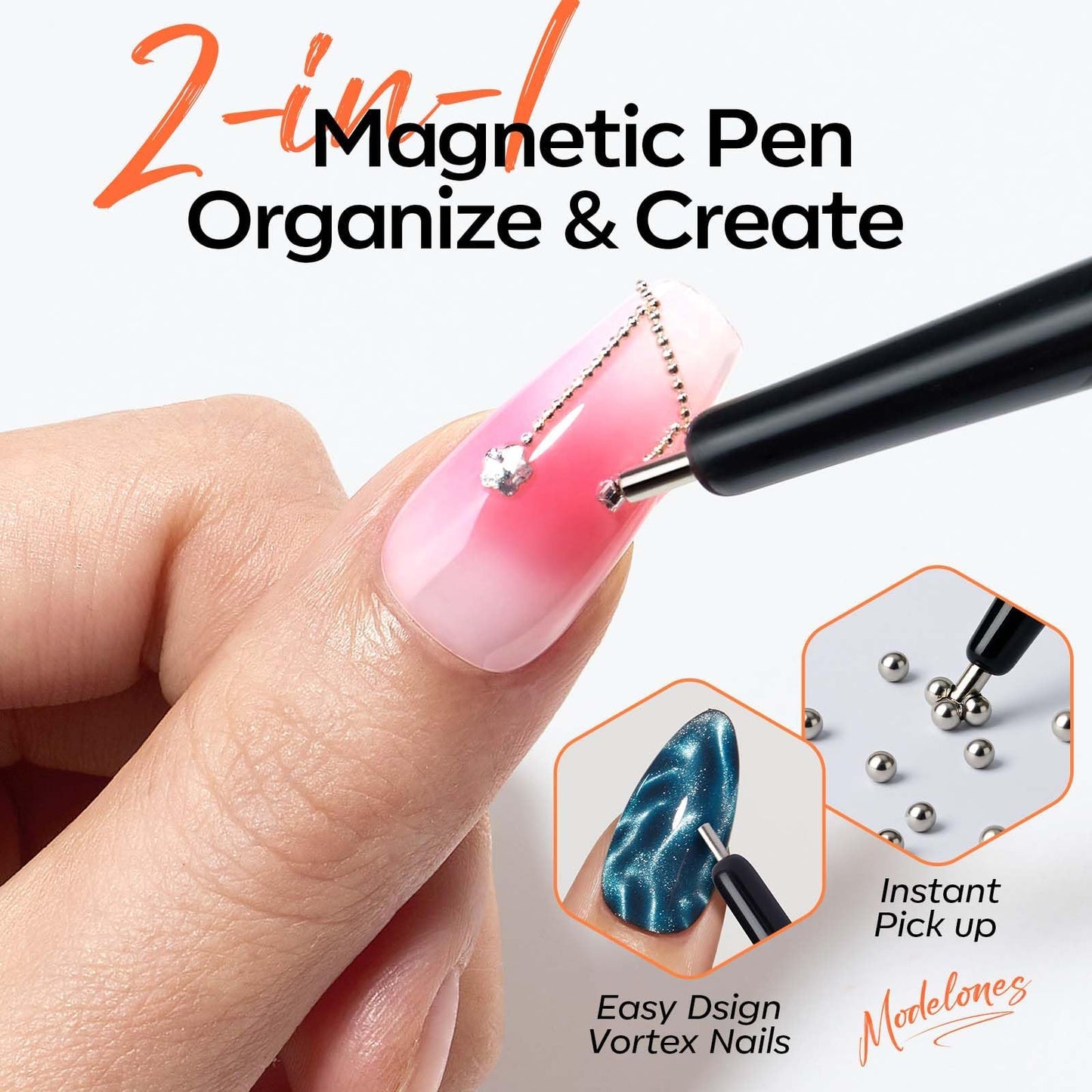 modelones Cat Eye Magnet Set, Heart Nail Art Tool Strong Magnetic Pen Double Head Round Magnets Stick Wand Diverse French Moon Floral Circle Cateye Effect DIY Professional Manicure Gift for Women