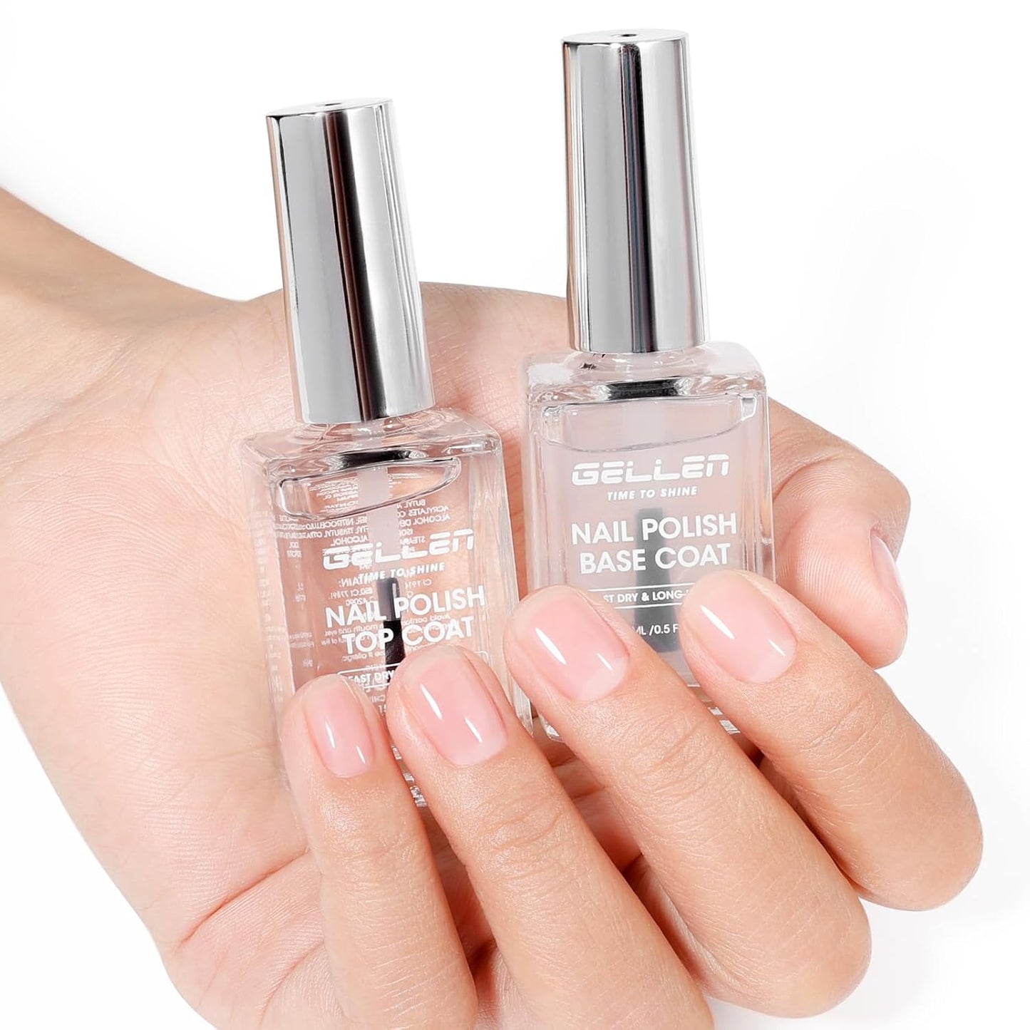 Clear Nail Polish Base & Top Coat - Strengthen Thin Damaged Nails | Quick Dry, No Wipe, Toxin Free