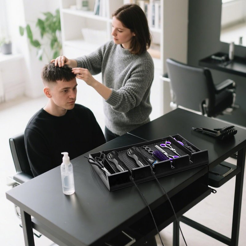 Hedume Barber Clipper Tray Organizer with Anti-Slip Mat, Corded Clippers Holder for Hairdresser, Multifunctional Razors Case for Clippers, Trimmers & Other Tools Storage - 15.7" L x 8.5" W