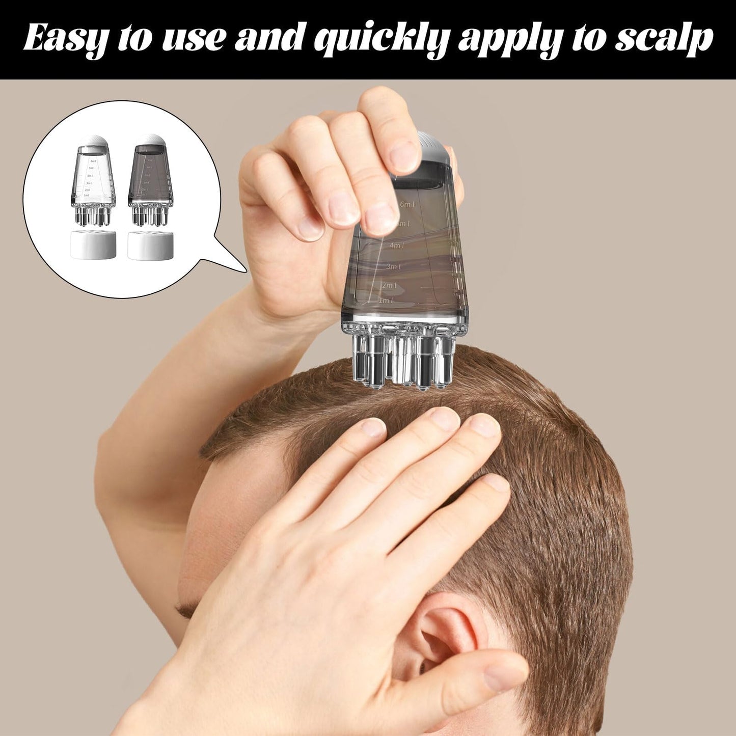 Hair Oil Applicator Bottle Set, 6ml Scalp Treatment Dispenser with Massage Tips, 2-Pack, Clear and Gray