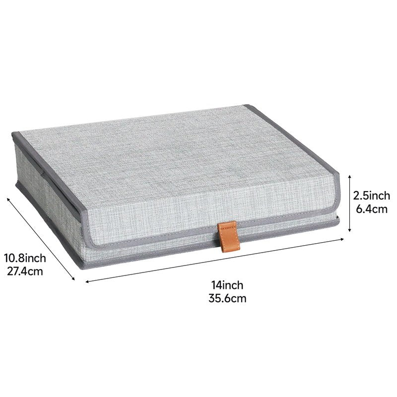 ORGMASTER Photo Storage Boxes with Lids, Memory Box for Keepsakes, Picture Organizer Versatile Linen Containers Basket Collapsible Bin for Organizing Home Office, 2 Pack, 14x10.8x2.5 Inch, Gray