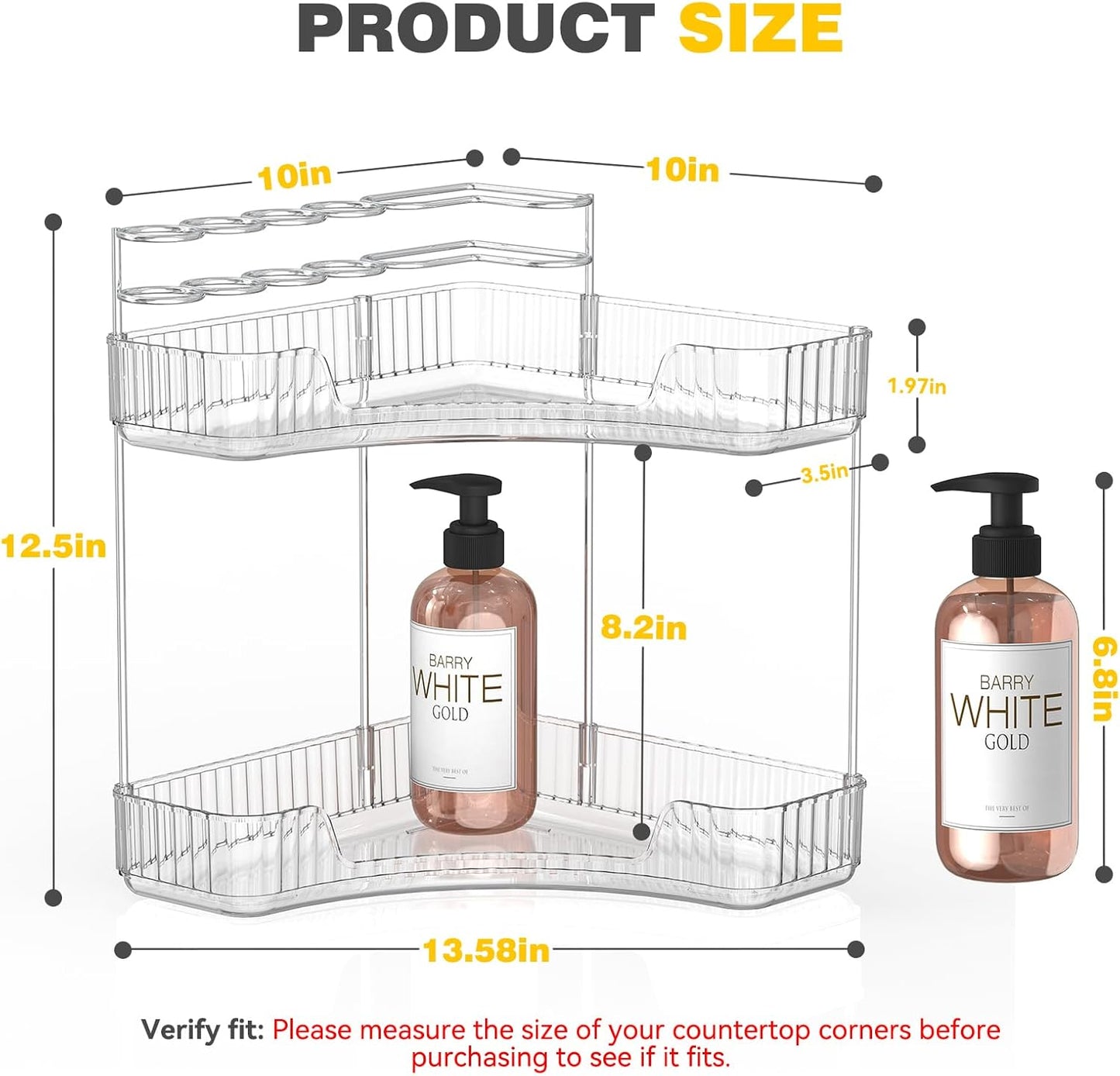 2-Tier Corner Bathroom Counter Organizer - Clear Makeup & Skincare Holder | Toothbrush & Brush Storage