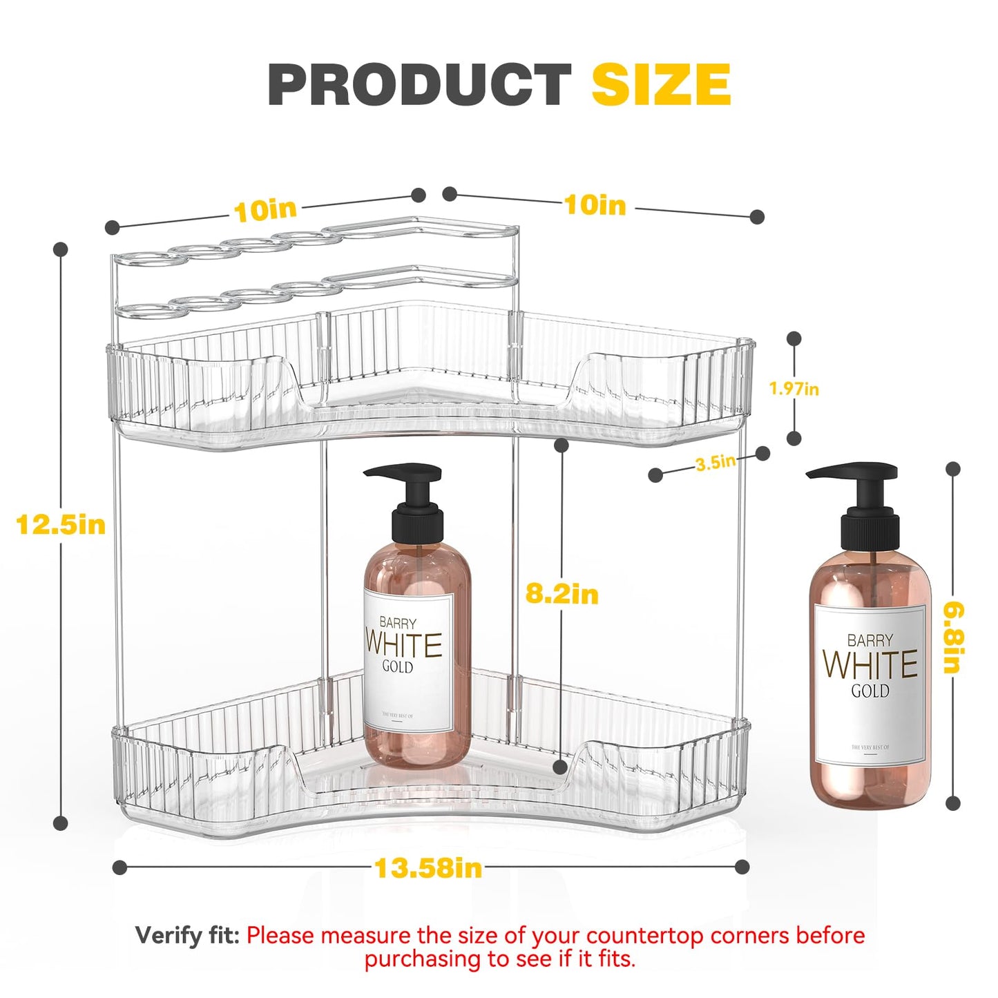 Asayuee 2-Tier Corner Bathroom Counter Organizer with Top Toothbrush Holders,Large Makeup Organizer Countertop with Brush Holder,Skincare Organizers Corner,Exquisite Vanity Organizer(Clear, 2 Tier)