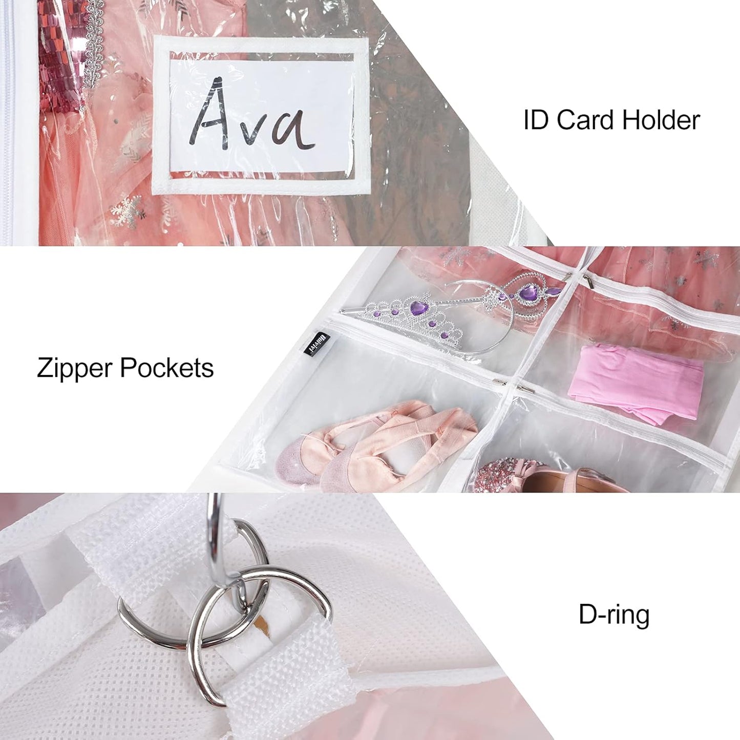 Clear PVC Dance Costume Bags - 40 Inch Garment Bag with 4 Zipper Pockets | 3 Pack for Competitions