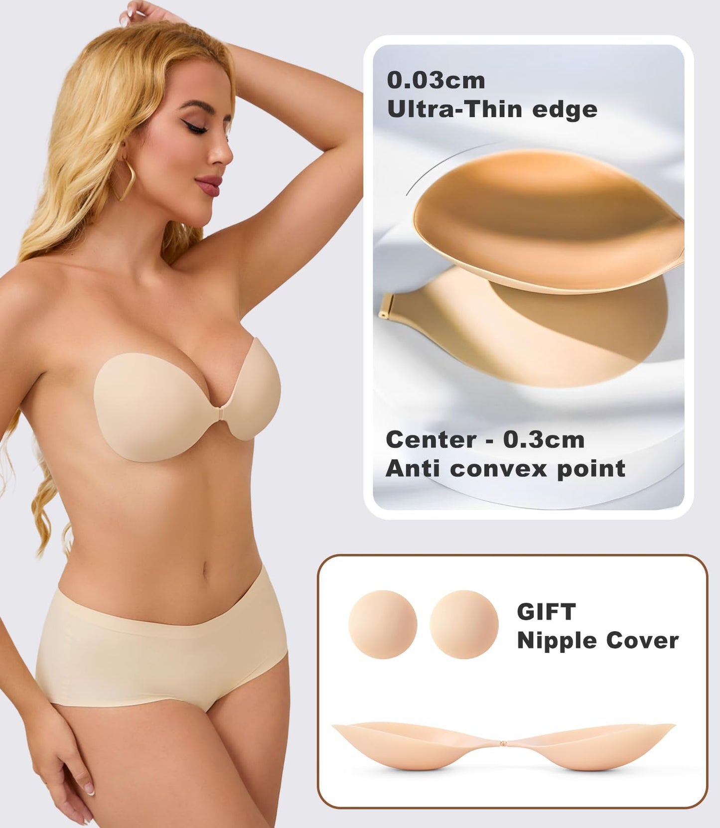 MITALOO 2025 Adhesive Bra Upgraded Silicone Push Up Invisible Sticky bras Breast Covers for Women Nude