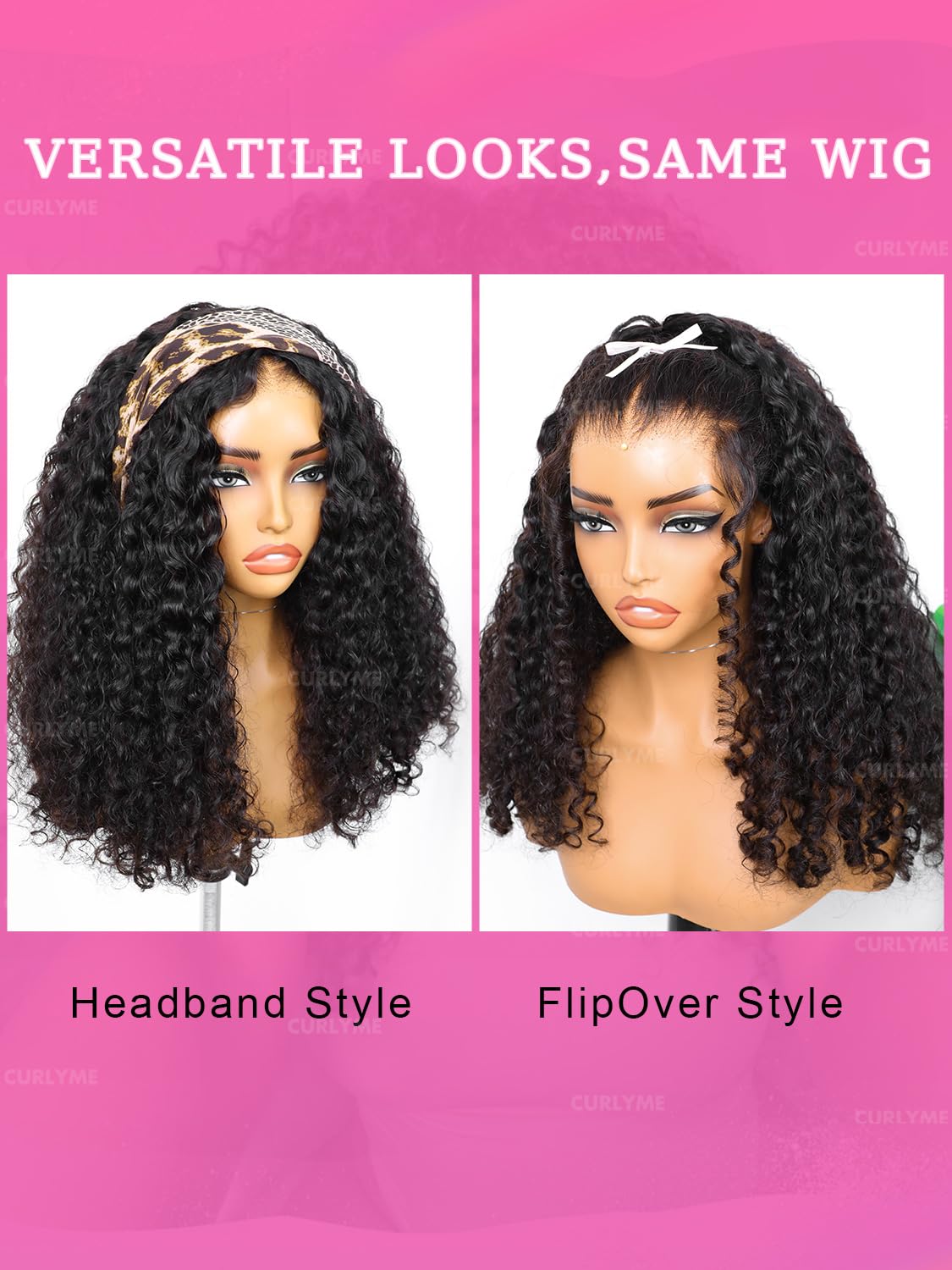 Burmese Curly Half Wig - Human Hair Flip Over Design | Glueless Headband Wig for Women - 18 Inch