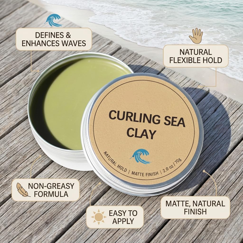 Louma Curling Sea Clay, Matte Styling Clay, Natural Texturizing Hair Paste for Men. (2.0 oz)