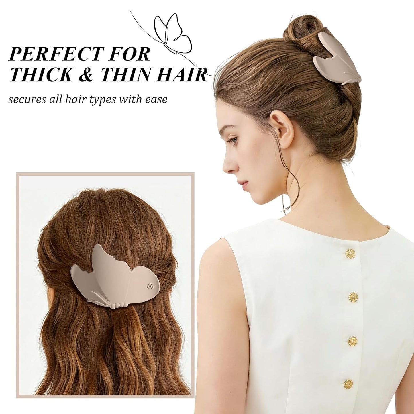 Large Flat Hair Clips for Thick & Thin Hair - Butterfly Claw Clips for Women | 4 Pcs in Beige, Brown & Black