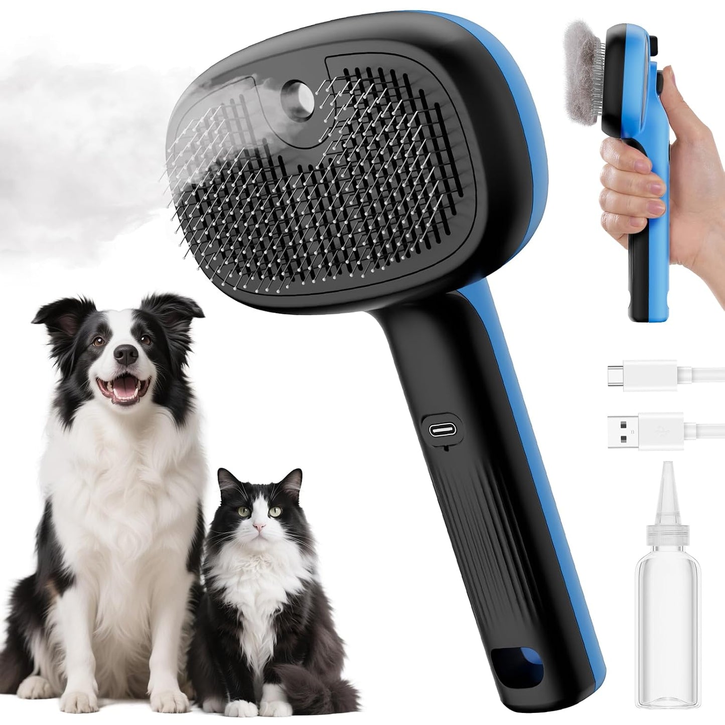 Pecute Cat Steam Brush - Self-Cleaning Grooming Tool with 2 Spray Modes | Large Capacity Tank for Shedding & Massaging