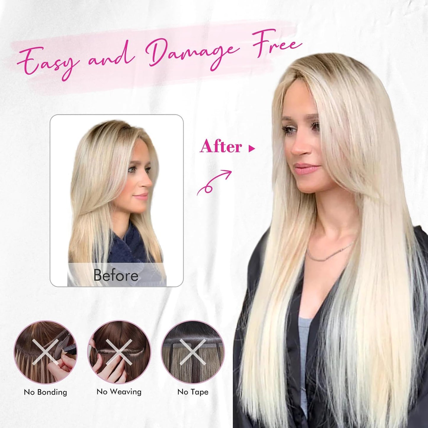 Invisible Wire Hair Extensions - Adjustable Transparent Headband | 24 Inch Dark Blonde Secret Hairpiece for Women