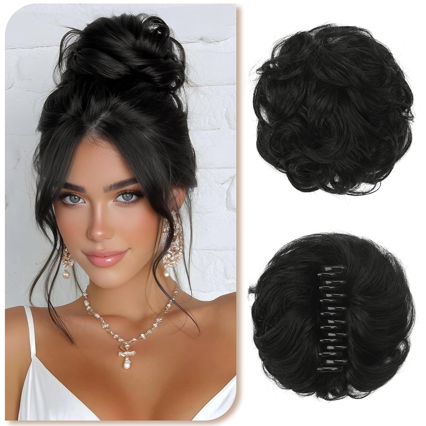 Human Hair Bun Clip | 100% Real Wavy Curly Chignon Hair Piece - Light Brown & Blonde Mix