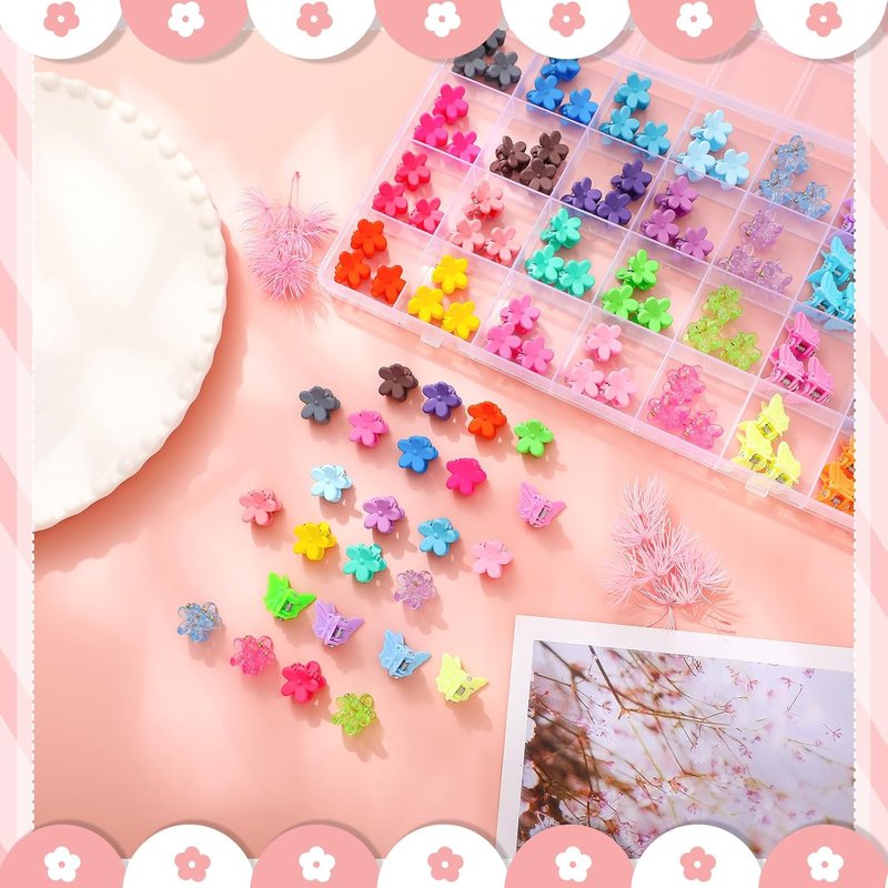 Baby Hair Clips - 112 Pcs Mini Flower & Butterfly Claw Clips for Girls | Colorful Hair Accessories with Organizer Box