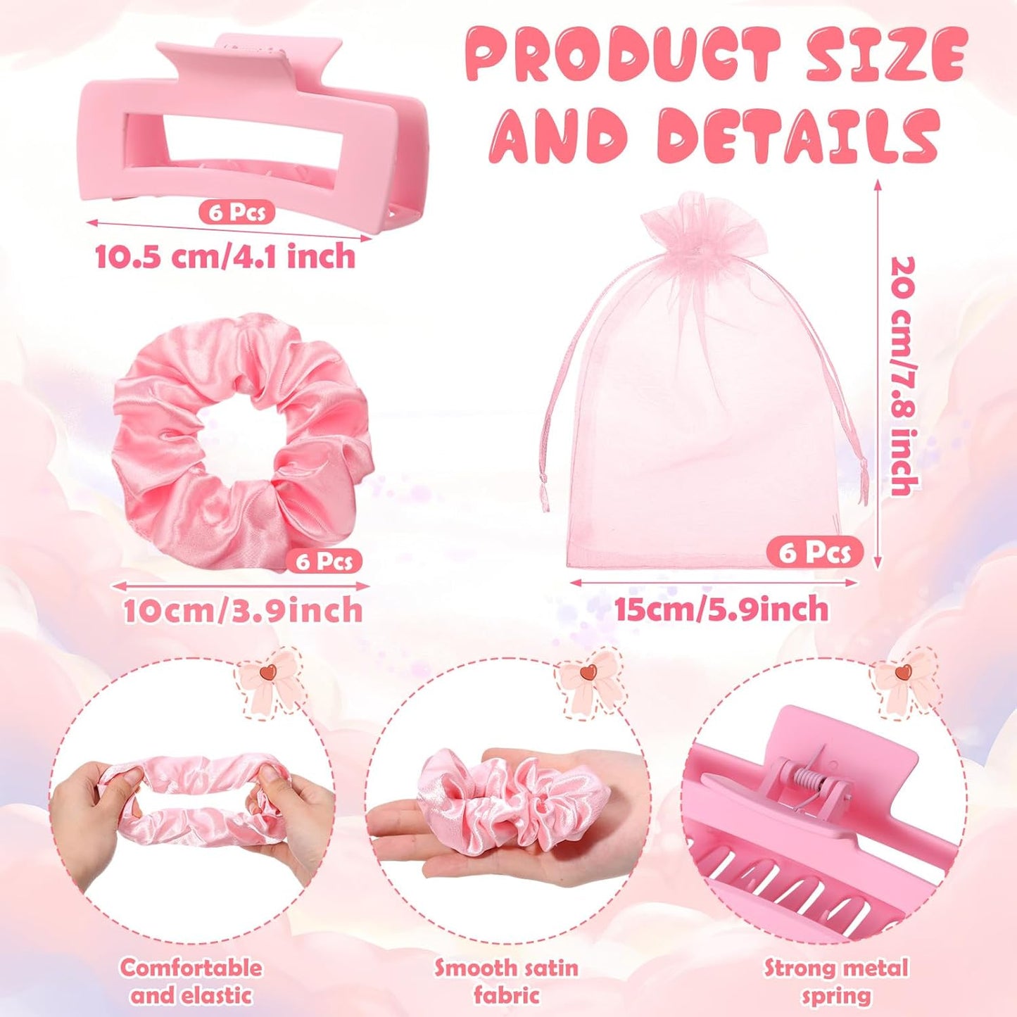Spa Sleepover Party Favors - 48 Pcs Compact Mirrors, Hair Claw Clips & Scrunchies | Pink Organza Bags for Girls & Women