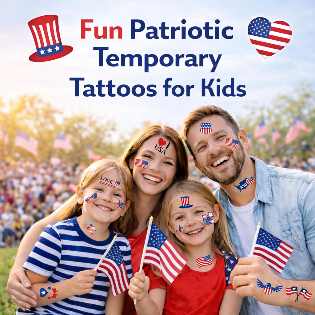 4th of July Temporary Tattoos - 90PCS Waterproof Patriotic American Flag Stickers | Perfect for Independence Day Parties & BBQs