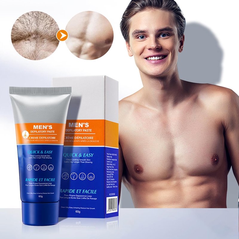 LINEDSON Hair Removal Cream for Men Effective Gentle Hair Remover Painless Soothing for Male Body facial leg Hair Depilatory Cream 60g