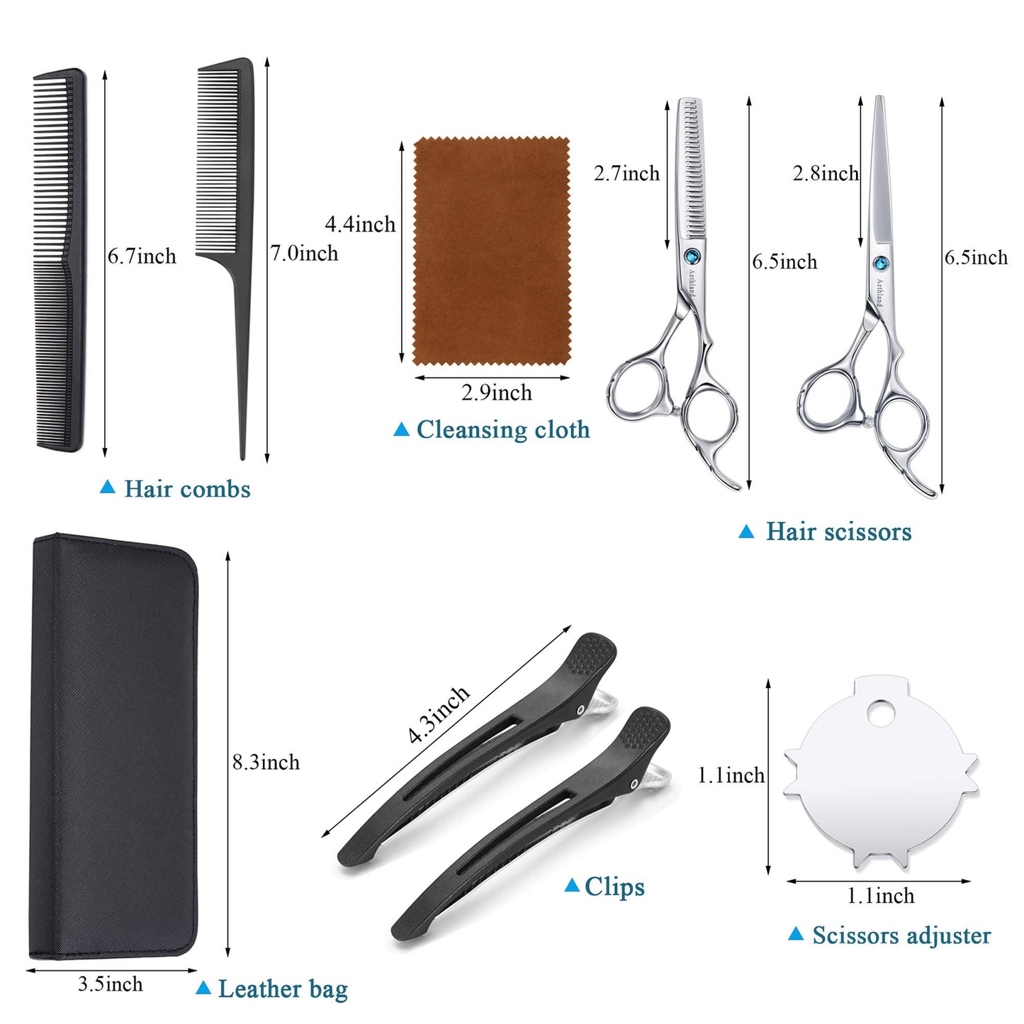 Hair Cutting Scissors Kit, Aethland Professional Barber Hairdressing Scissors Set (Trimming Shaping Grooming Thinning Shears) for Men Women Pets Home Salon Barber Haircut, 6.5" Japanese 9CR SS