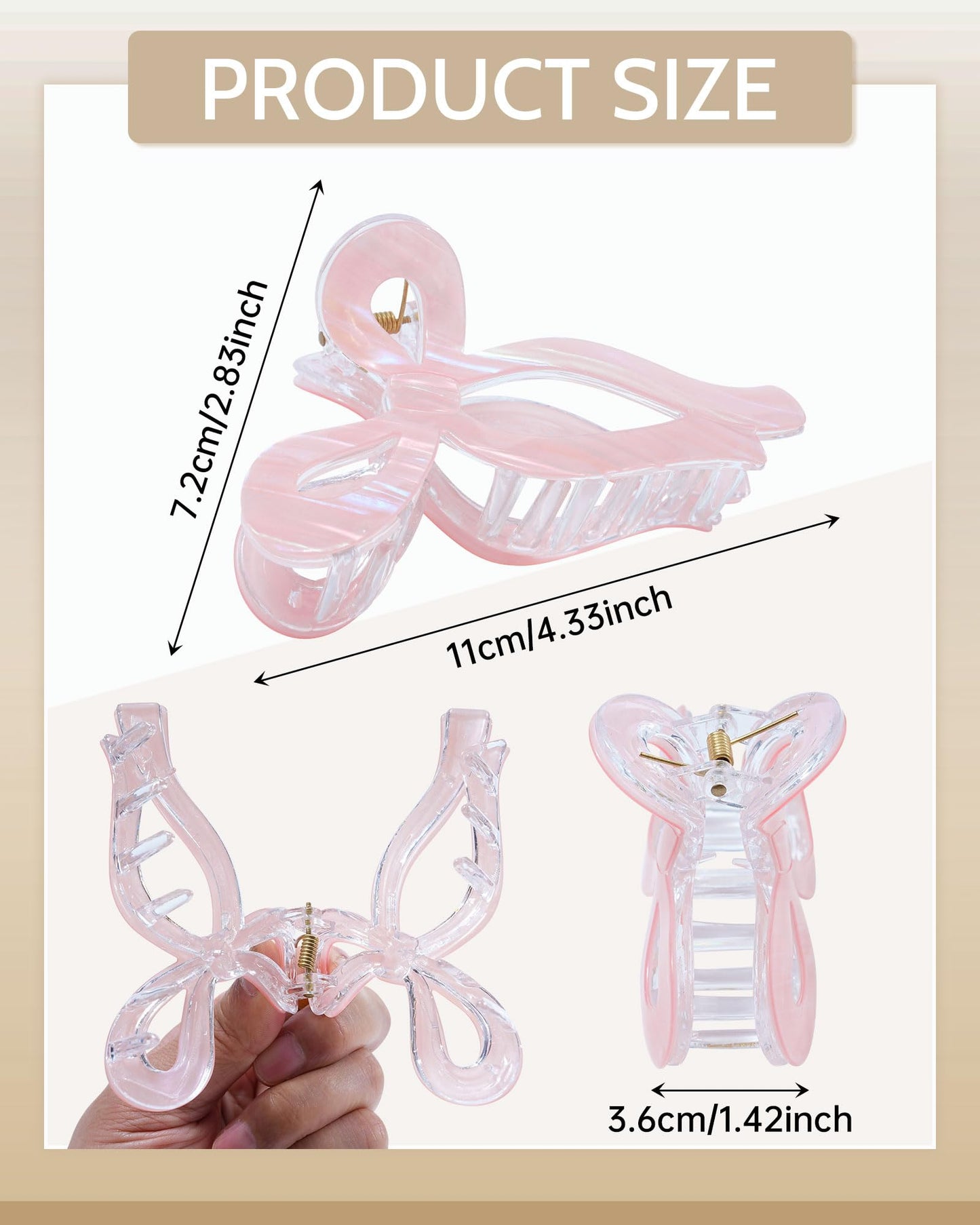 Mesovor 4 Pack Elegant Bow Hair Claw Clips, Nonslip 4.3" Large Hair Grip Hairclips for Thin and Thick | Acrylic Hair Strong Hold Hair Jaw Clamps (Mermaid Stripes)