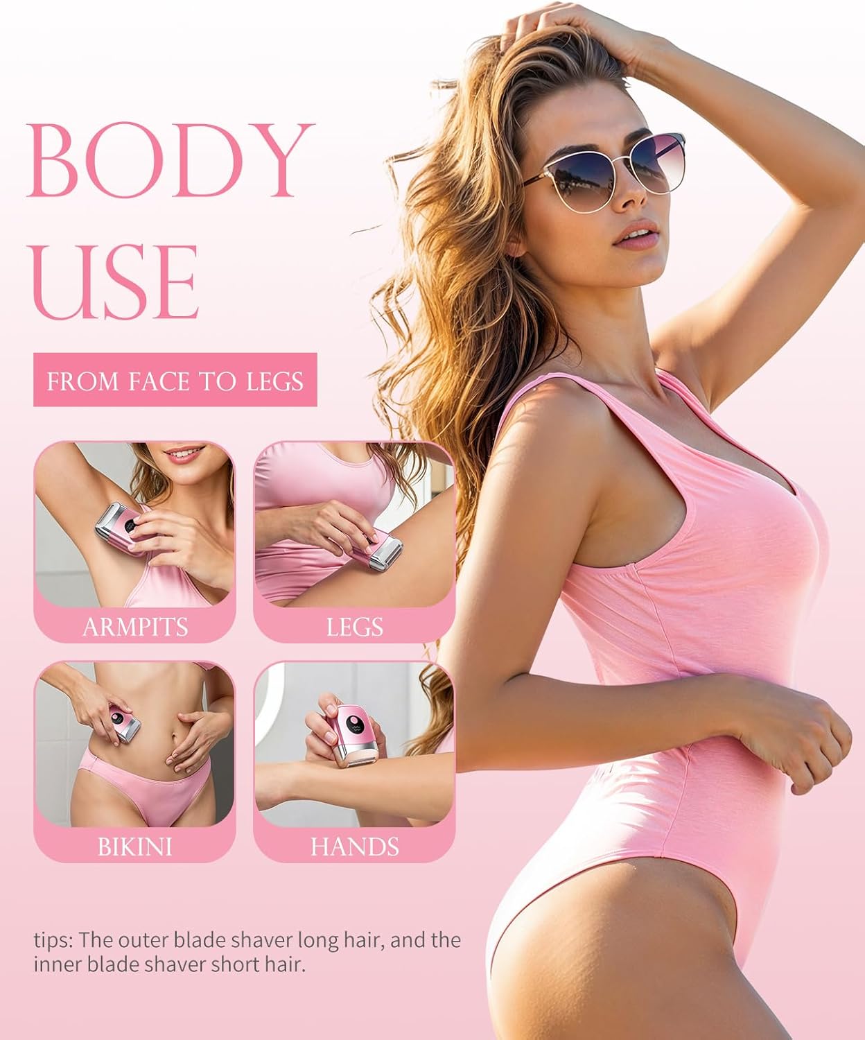 Cordless Electric Razor for Women - Rechargeable Travel Shaver with LED Display | Pink, Versatile for Face & Body