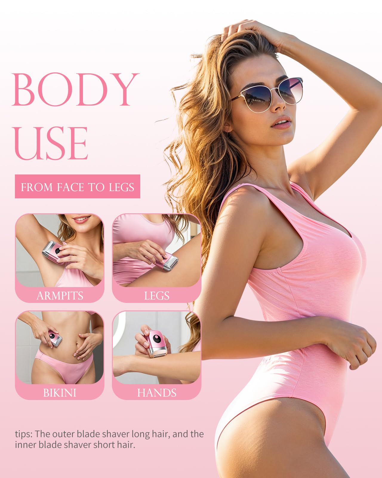 Cordless Electric Razors for Women, Travel Electric Shaver with LED Display, Rechargeable Body Trimmer Shaver for Private Area, Face Underarms Bikini,Lips,arms, Legs (Pink)