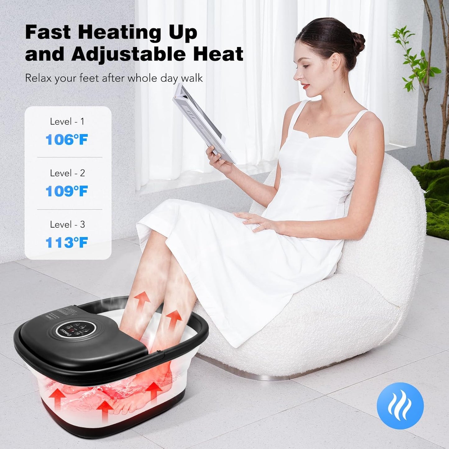 Collapsible Foot Spa Bath with Heat & Remote Control | Bubble Massage, Temperature Control, 16 Rollers, Pumice Stone