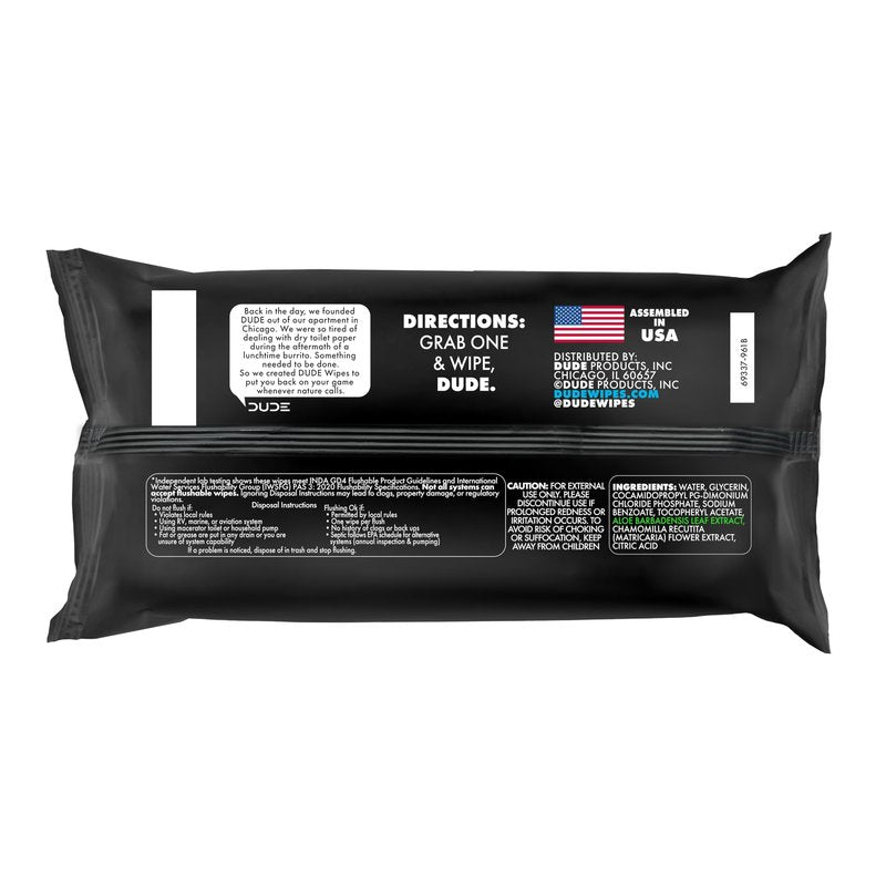 DUDE Wipes Unscented Flushable Wipes - Extra-Large Adult Wet Wipes for Sensitive Skin - 6 Pack (288 Count) - Infused with Vitamin E and Aloe - Septic and Sewer Safe
