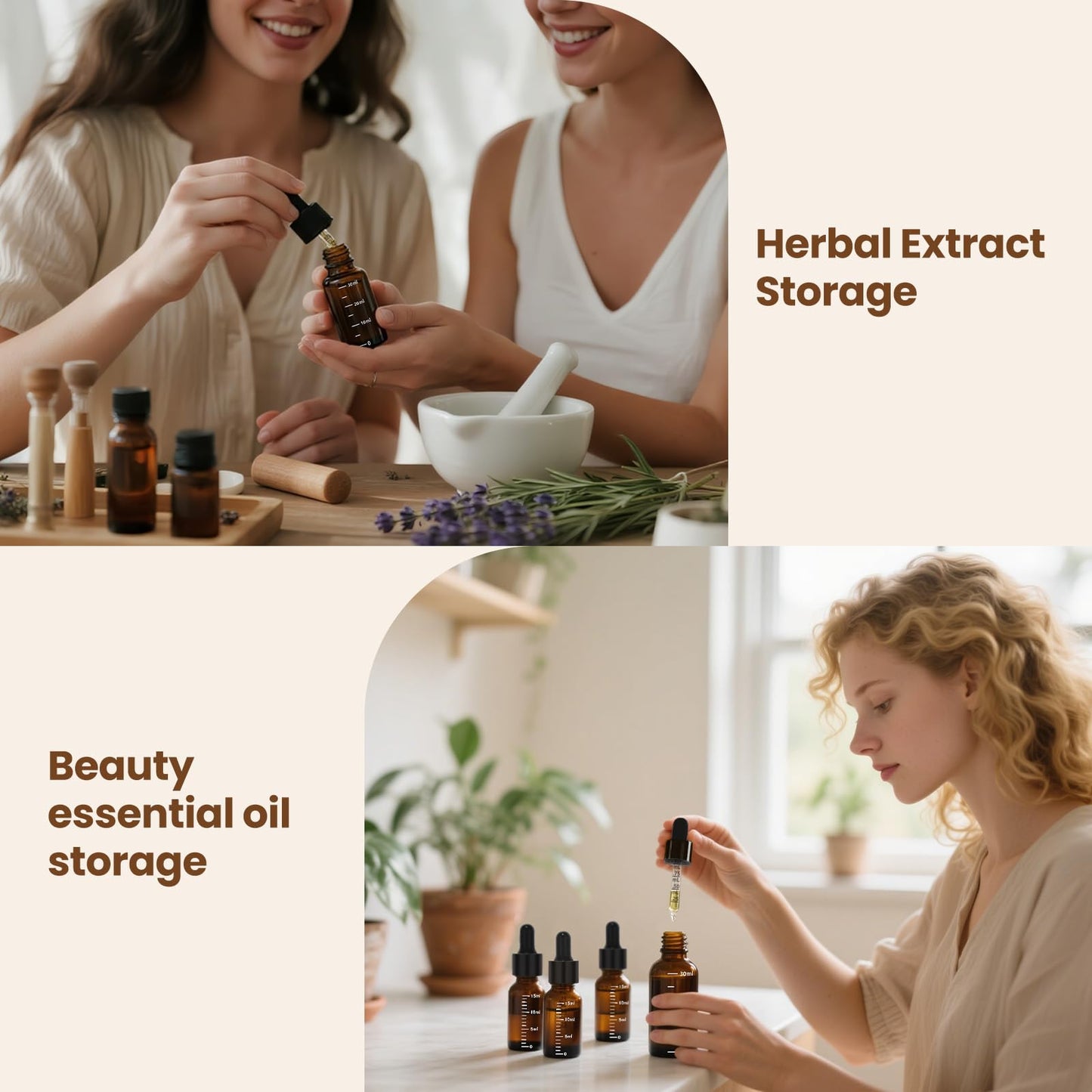 UPBUD 63 Pcs 1oz Amber Glass Dropper Bottles with Measurement, 30ml Leakproof Tincture Bottles with Funnels, Eye Droppers, Extra Caps & Labels, Refillable Empty Bottle for Tinctures, Essential Oils