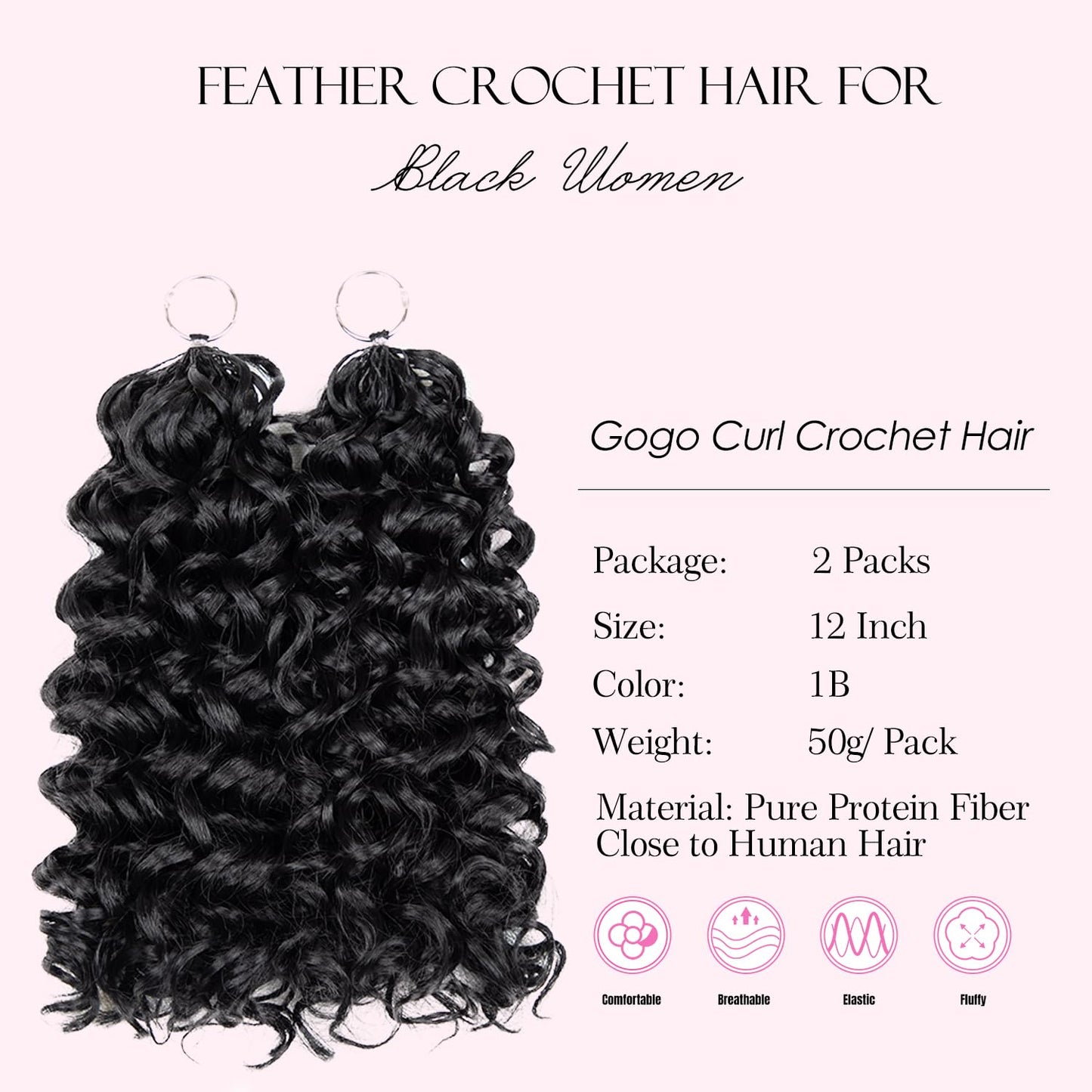 Celie Miracle Knots Hair 12 Inch Gogo Curl Feather Crochet Hair Pure Protein Fiber Close to Human Hair for Black Women,Pre-Separated 60 Strands 100g,Invisible Deep Wave Crochet Braids Black 1B