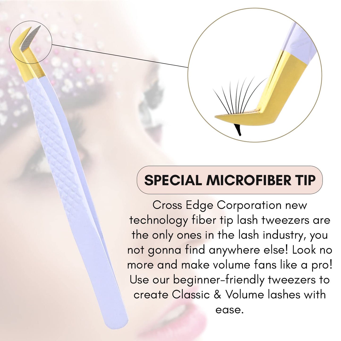 Fiber Tip Lash Tweezer for Eyelash Extensions — 12cm Volume Lash Tweezer for Volume Fan Application | Lightweight Stainless Steel, White Finish | Cross Edge Corporation Lash Artist Tool