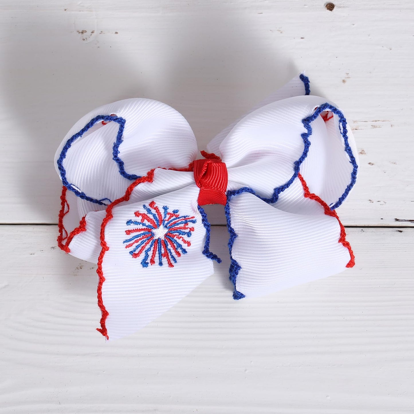 4th July Patriotic Hair Bow Clips 2Pcs 4" Firework Embroidered Ribbon Alligator Clip for Teens Girl Women Independence Memorial Day Party Dress Decor Accessory Gift