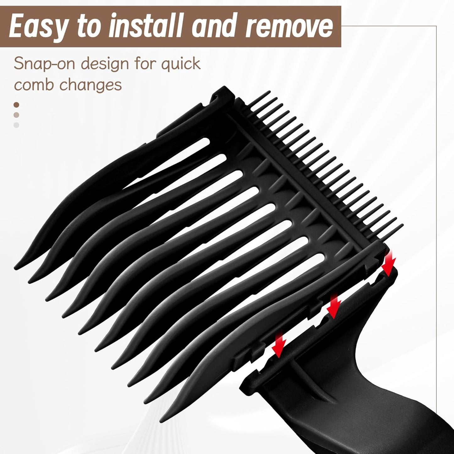 4-in-1 Detachable Fade Comb Set - Professional Barber Comb for Men's Fade Haircuts | 4 Sizes, Easy Snap-On, Black