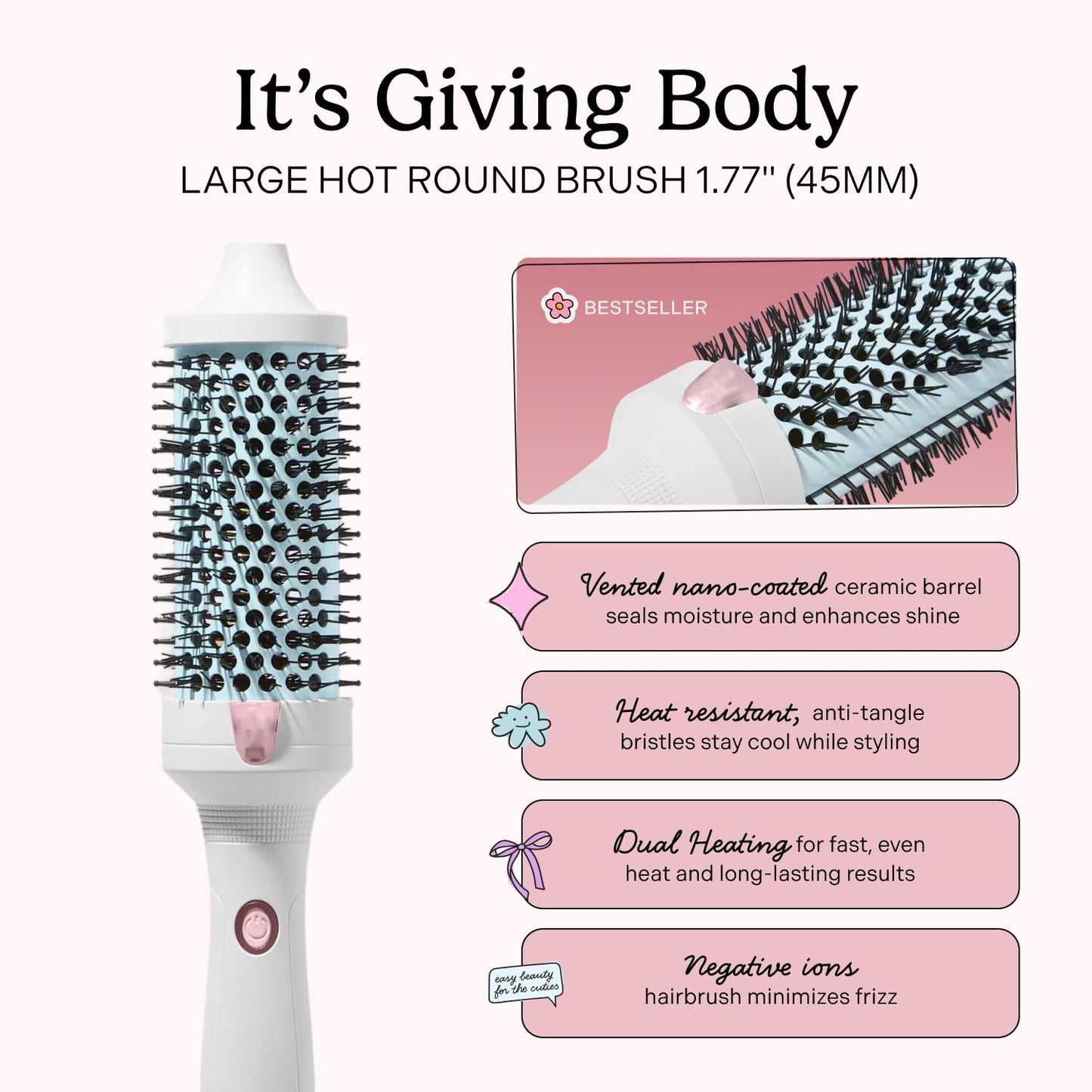 Heated Round Brush for Voluminous Blowouts - 1.77 Inch Thermal Brush with Ionic Technology & Anti-Tangle Bristles | Ideal for Medium to Long Hair