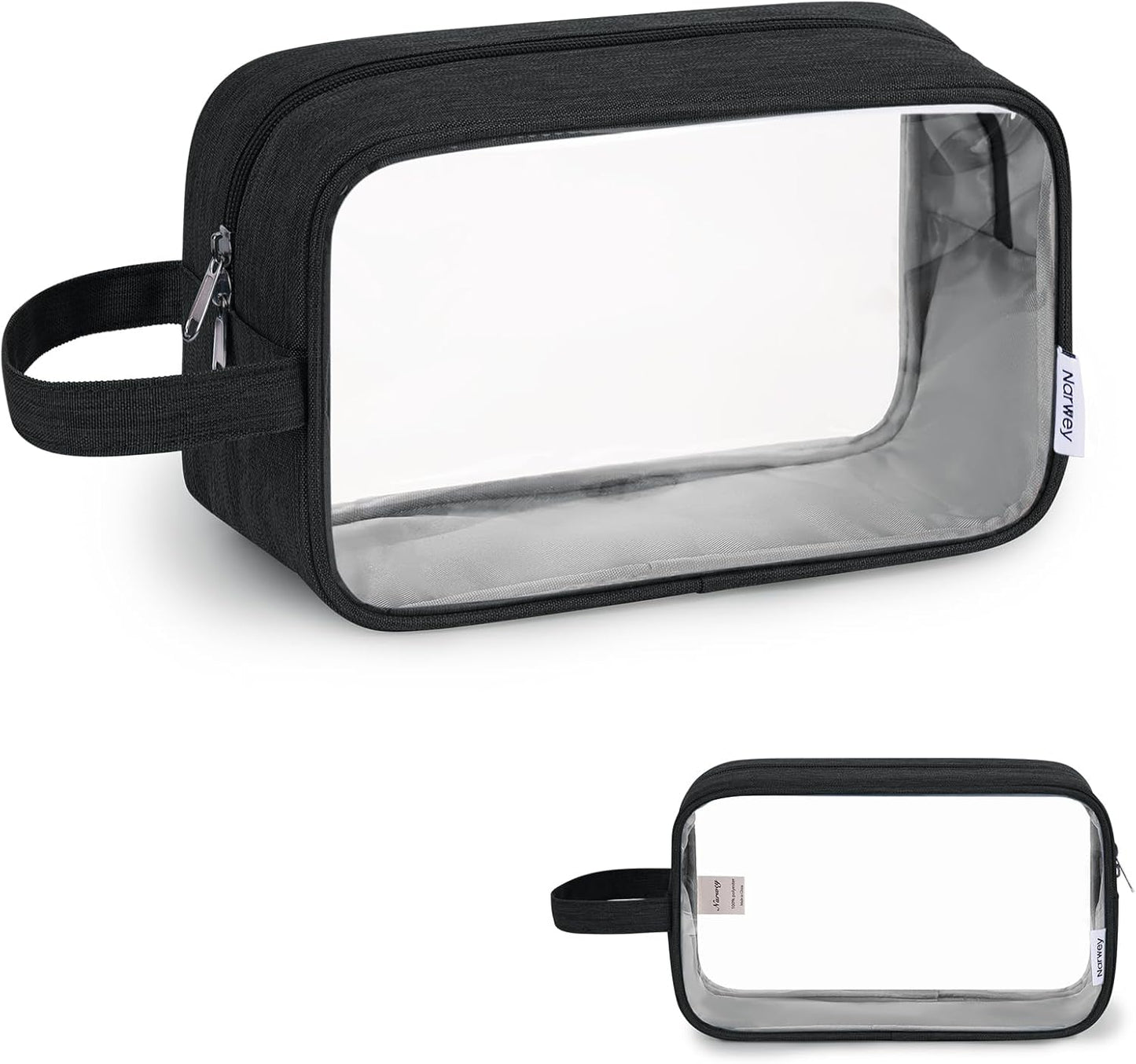 Clear Travel Toiletry Bag - Makeup Organizer with Zipper & Handle | Versatile Cosmetic Pouch for Men & Women - Black
