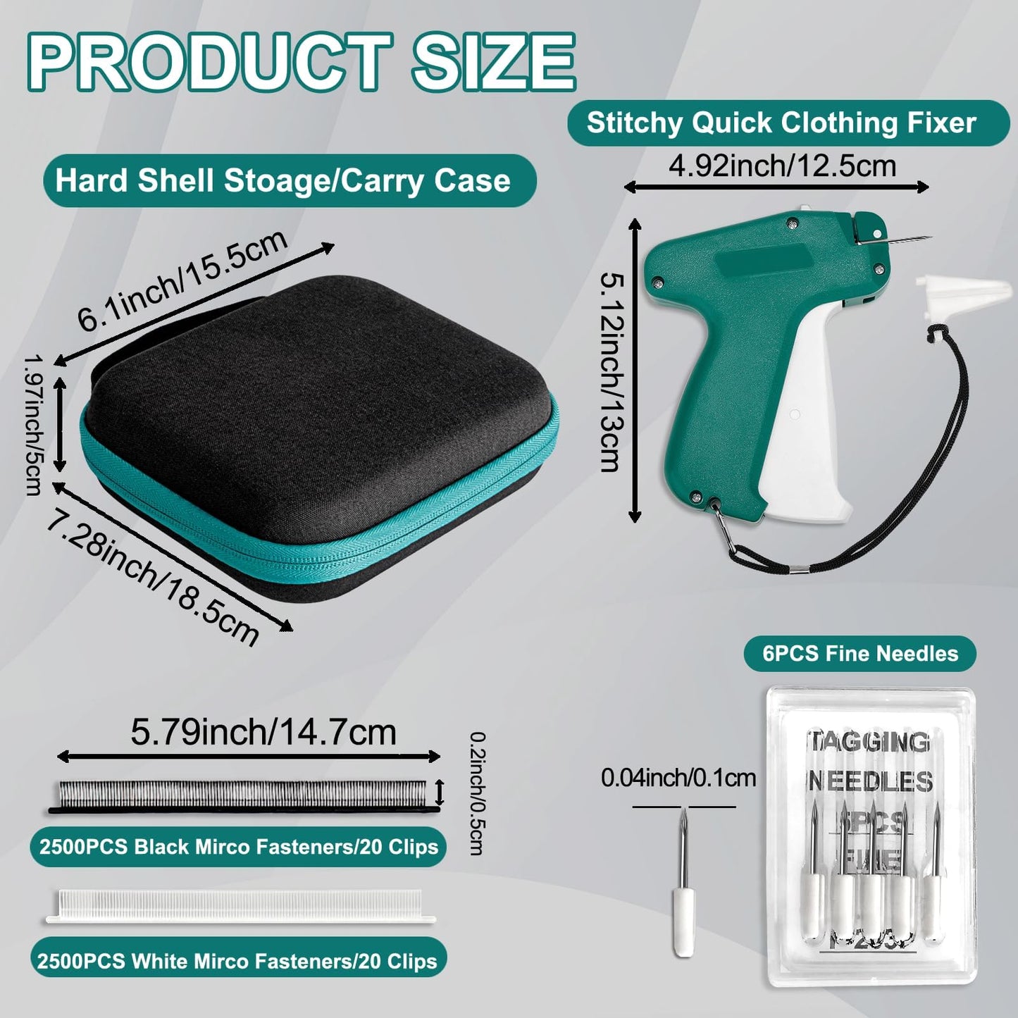 Stitch Gun for Clothes, Quick Stitch Sewing Gun Quick Clothing Fixer Gun Fine Stitch Tag Gun for Clothing Quilting Hemming Mini Stitch Tagging Gun Kit with 6 Needle, 2500 White & 2500 Black Fasteners