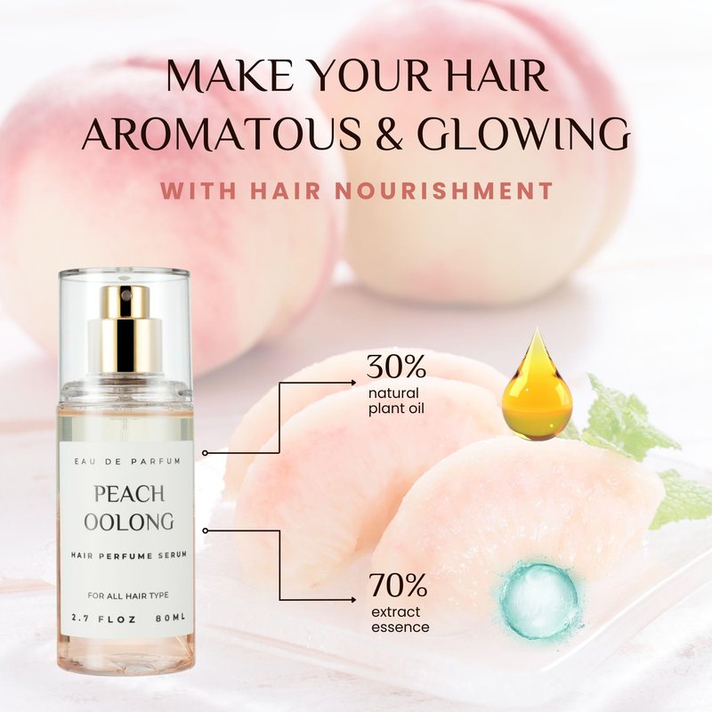 benatu Hair Perfume for Women, Alcohol Free Long Lasting Fragrance Spray for Hydrating Shine, Argan Oil Scented Hair Serum with Keratin & Elastin (Peach Oolong) 2.7 fl oz