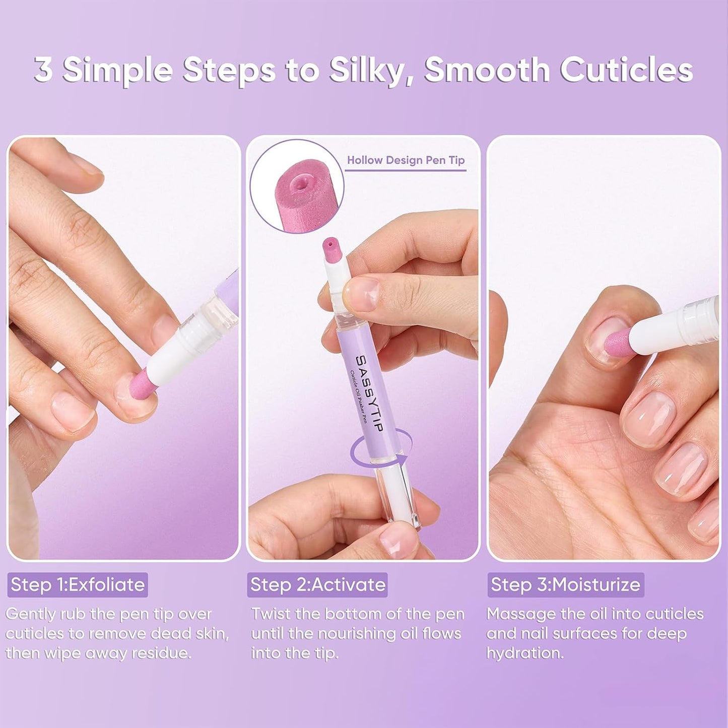 Cuticle Oil Pusher Pen - 2-in-1 Nail Care Tool with Jojoba & Almond Oils | Lavender, Perfect for At-Home or On-the-Go Manicures