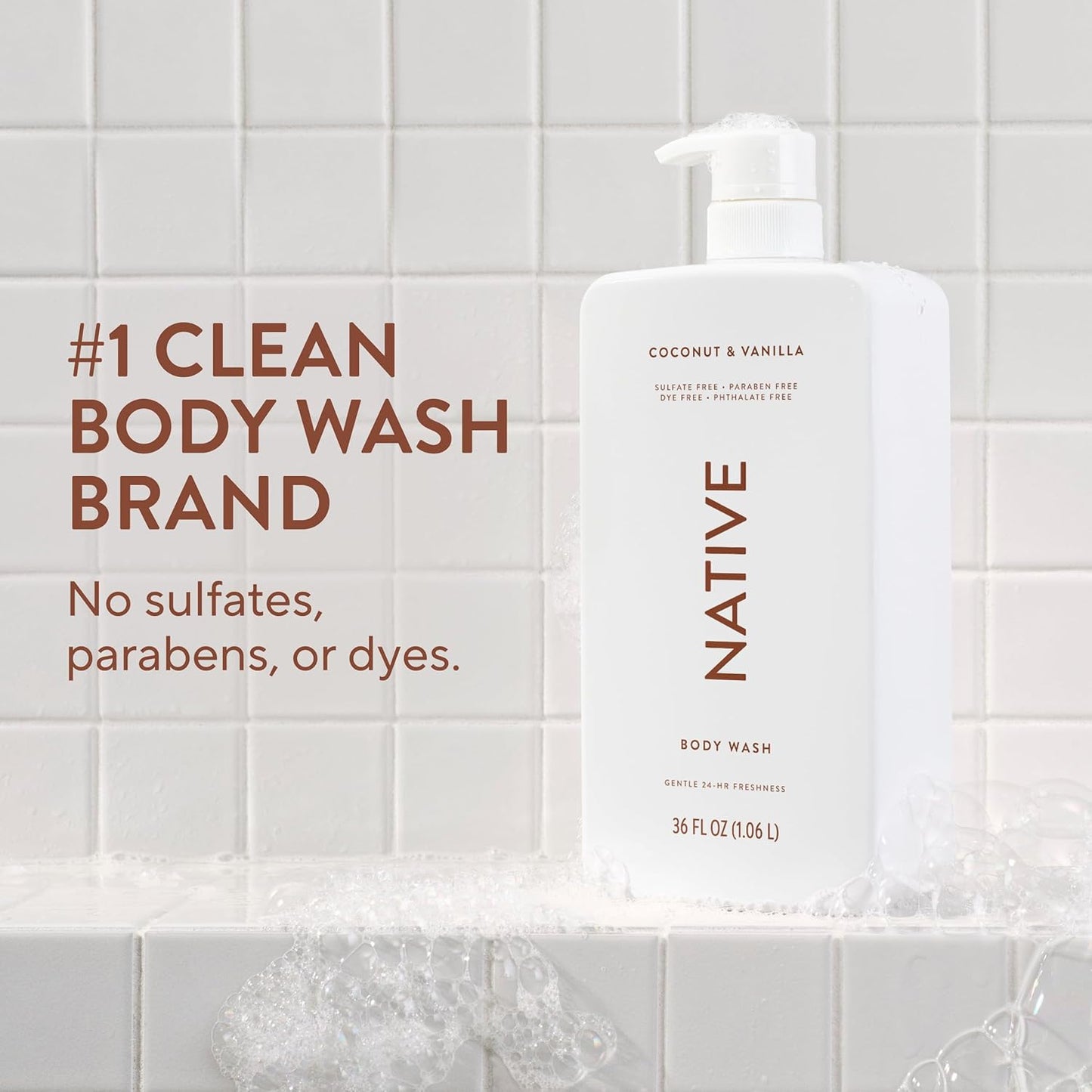 Native Body Wash - Coconut & Vanilla Scent | Sulfate-Free & Gentle, 36 oz Pump Bottle