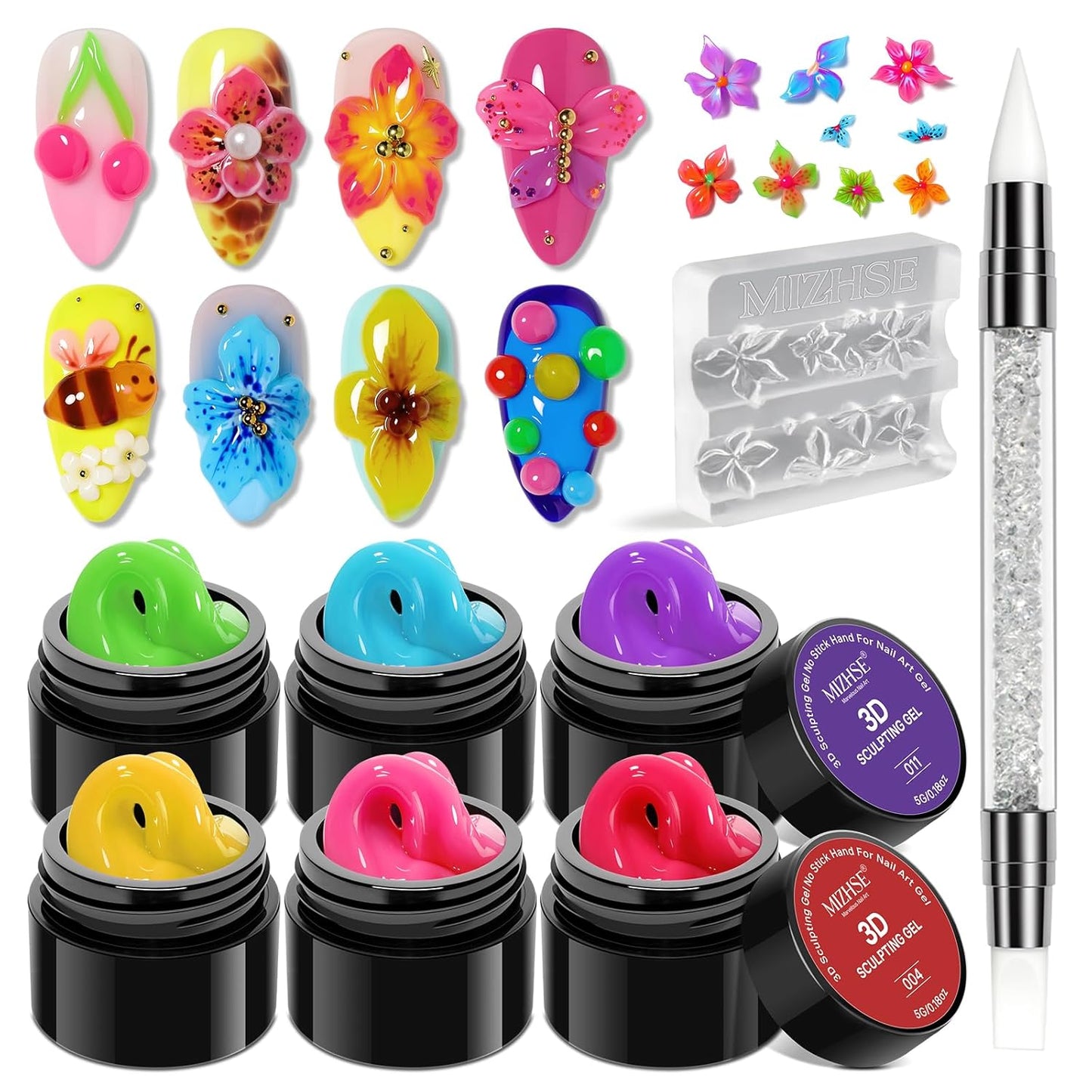 MIZHSE 3D Gel Nail Art - Clear Sculpting Gel for UV/LED Nails | Non-Sticky Molding Gel, 30g