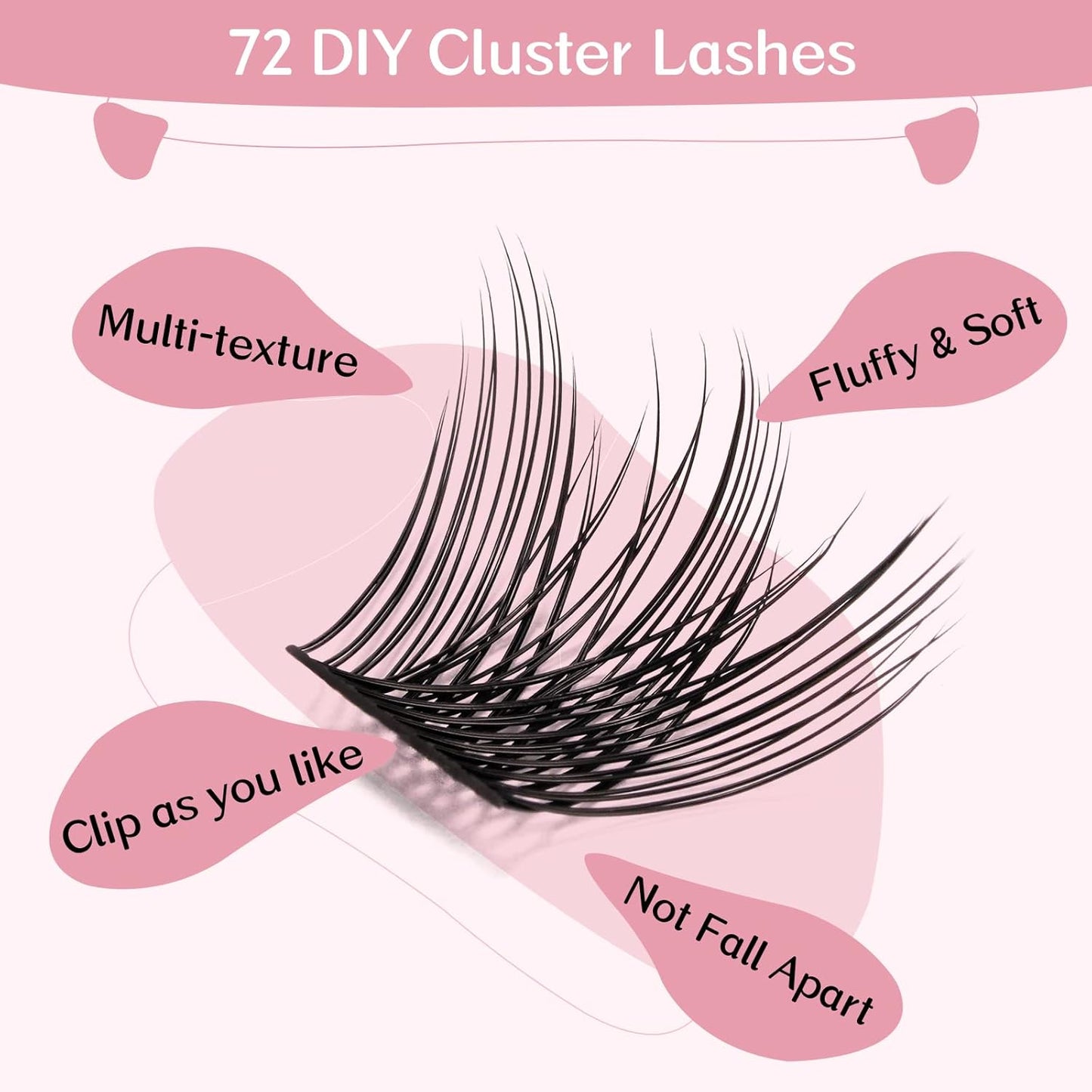 Lash Clusters - 72 Pcs DIY Individual Cluster Lashes | Volume Wispy 8-16mm, Soft & Reusable