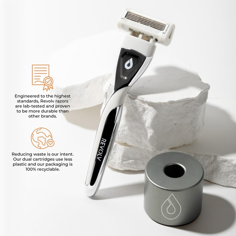 Revolv Razor - Razor Stand - Durable Razor Holder with Rubberized Non-Slip Base - Keeps Blades Clean, Dry & Upright -Opening measures 3/4 of an inch. Compatible with Most Cartridge Razors