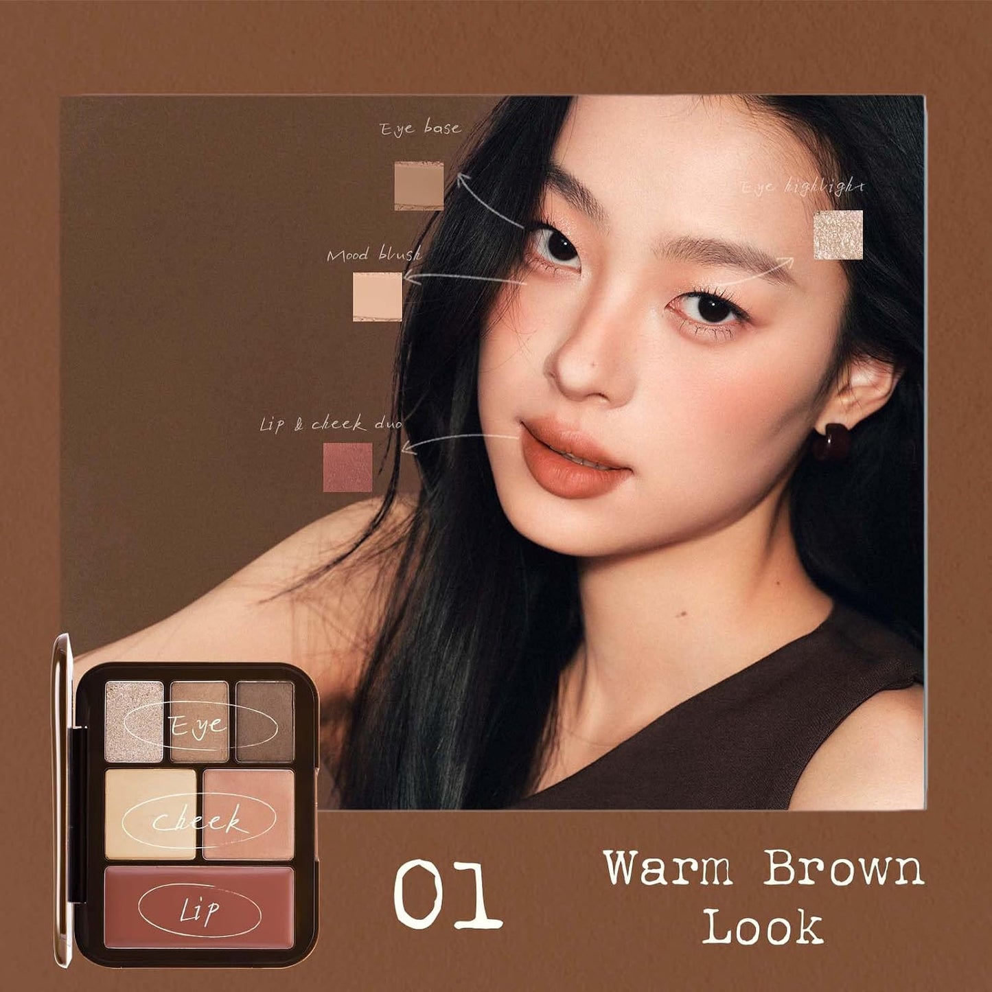 Multi-Use Face Palette - 6 Color Makeup Kit with Eyeshadow, Blush, Contour & Highlighter | Travel-Friendly Warm Brown