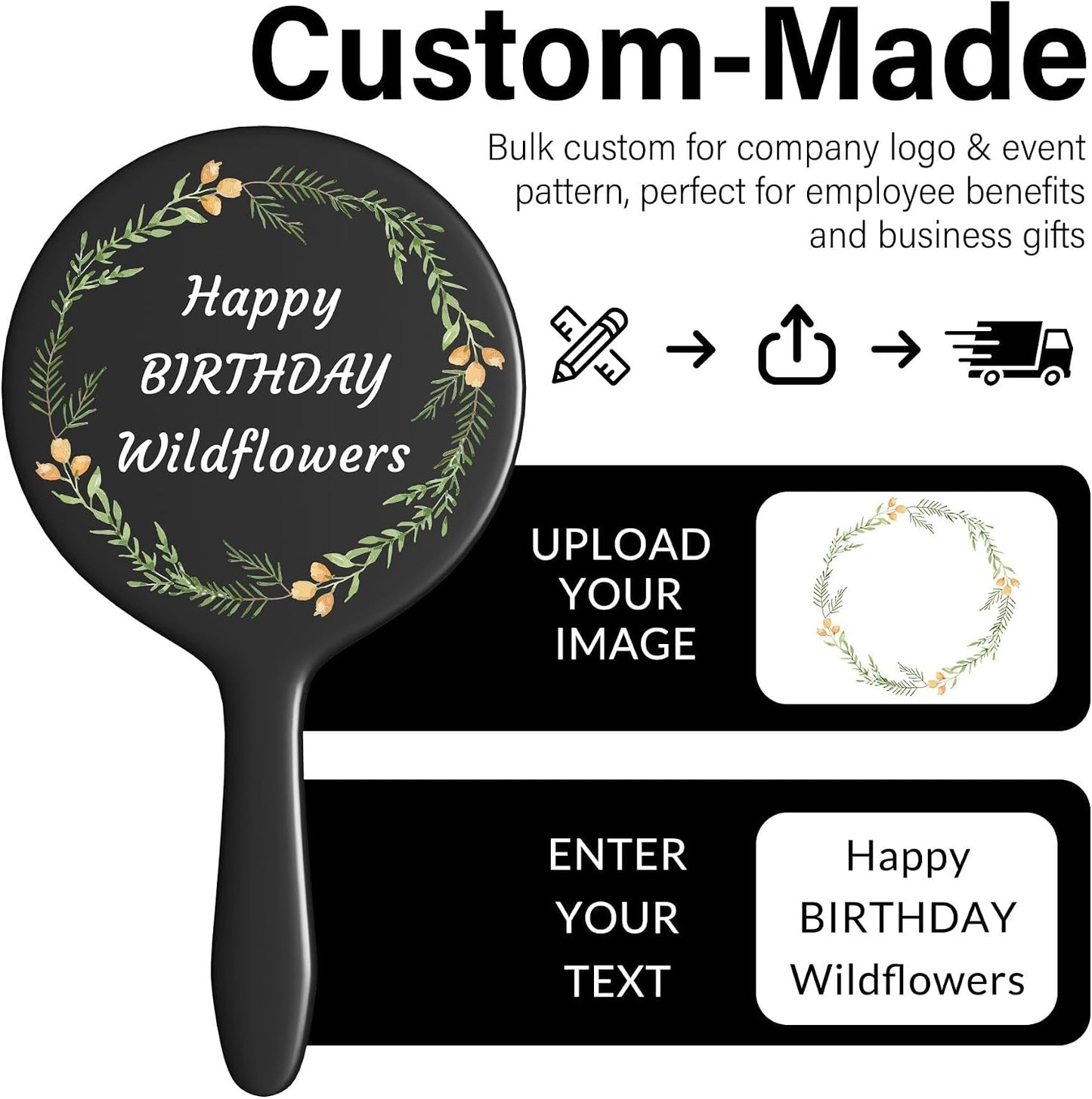 Personalized Handheld Makeup Mirrors - Compact Travel Mirror with Custom Photo/Text | Bulk Gift Idea for Women (Blue)